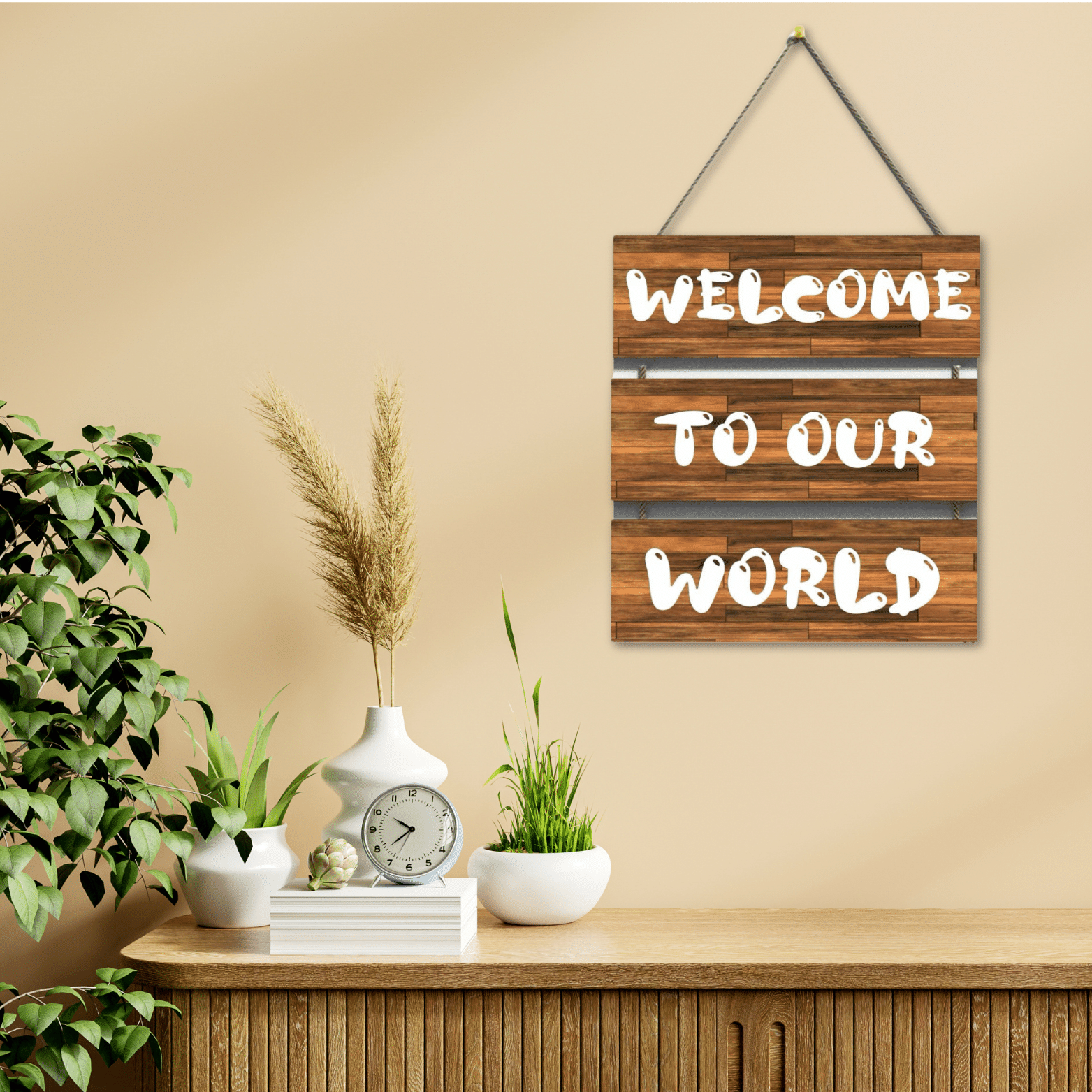     			Tiny Shiny Art Welcome Wooden Wall Hanging Decor Wall Sculpture or Living Room/Bedroom/Office Gift Decoration