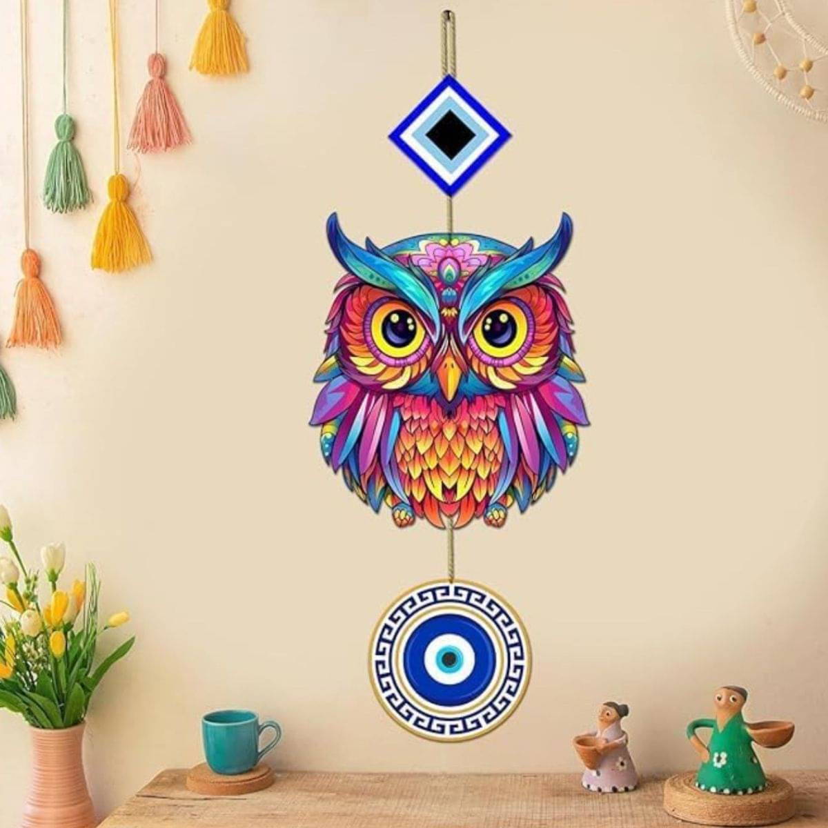     			Tiny Shiny Owl Evil Eye Wall Hanging For Home decor Badroom Kids Rooms