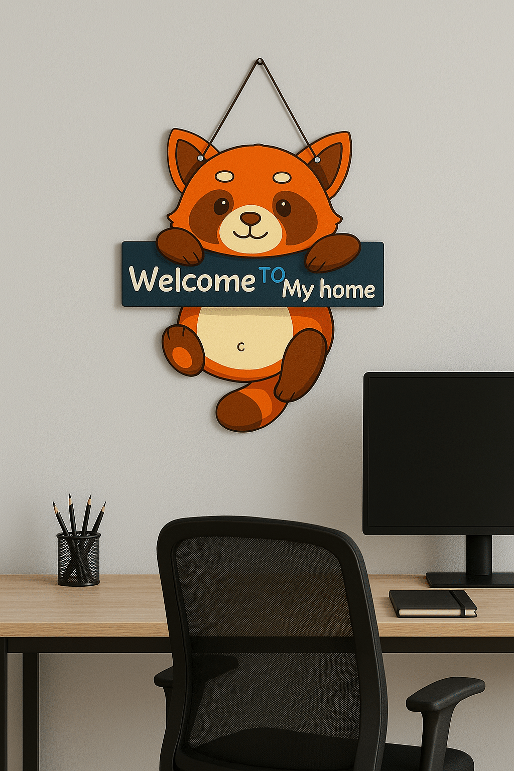     			Tiny Shiny Panda Art MDF Wooden Hanging for Living Room/Bedroom/Office Gift