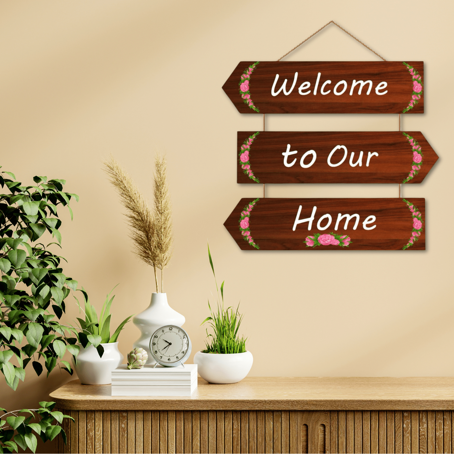     			Tiny Shiny Welcome To Home Art MDF Wooden Hanging for Living Room/Bedroom/Office Gift Decoration