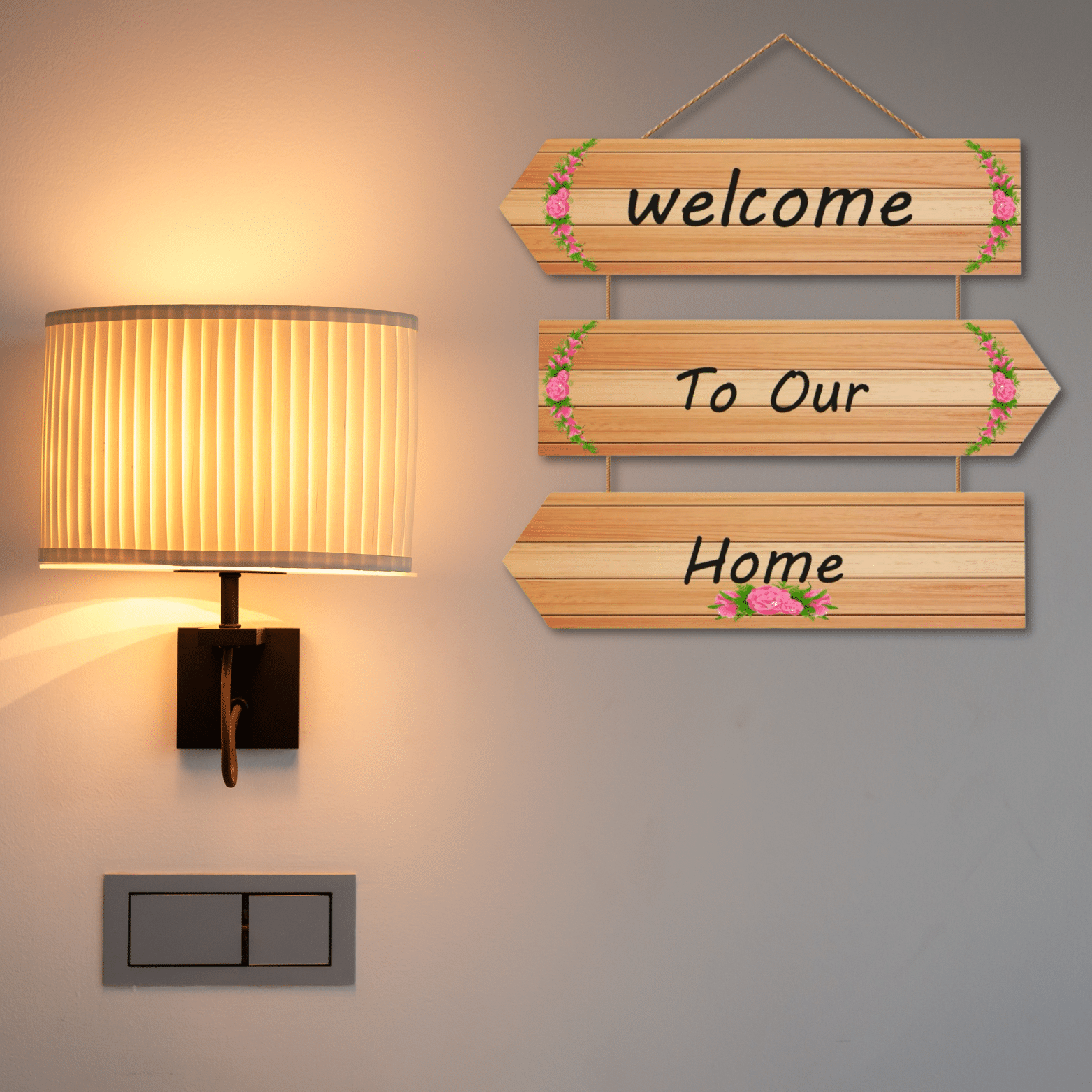     			Tiny Shiny Welcome To Home Art MDF Wooden Hanging for Living Room/Bedroom/Office Gift Decoration