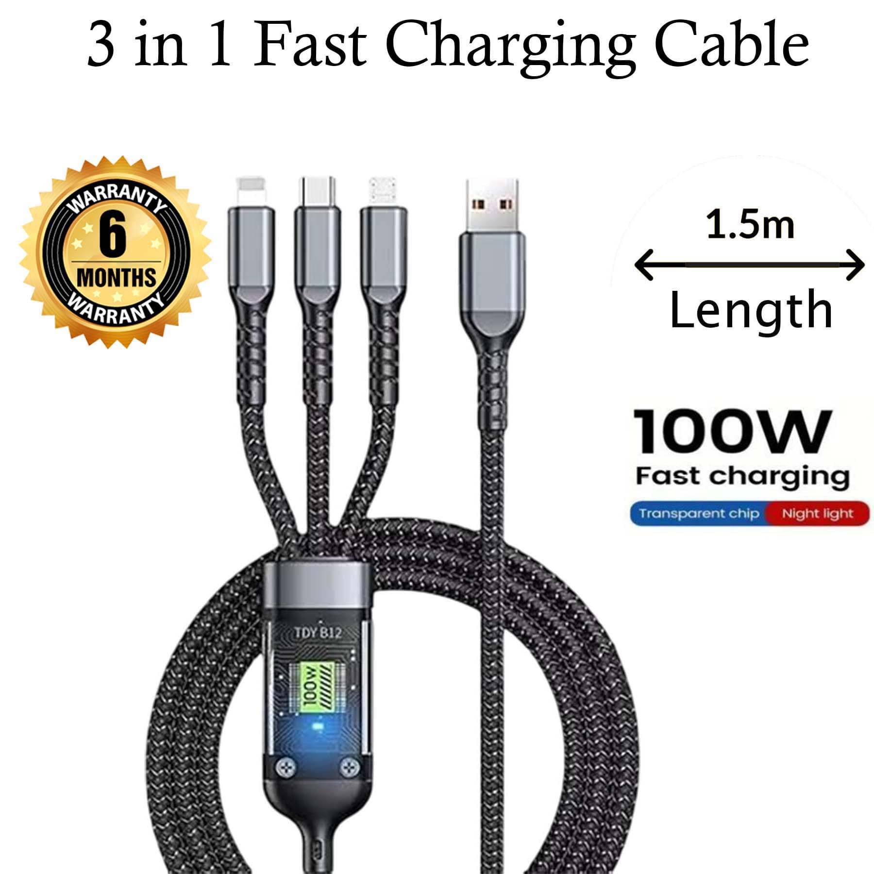 U7 100W 3-in-1 USB Charging Cable – Lightning, Type-C & Micro USB – 5A Fast Charge & Data Sync U7 100W 3-in-1 USB Charging Cable – Lightning, Type-C & Micro USB – 5A Fast Charge & Data Sync