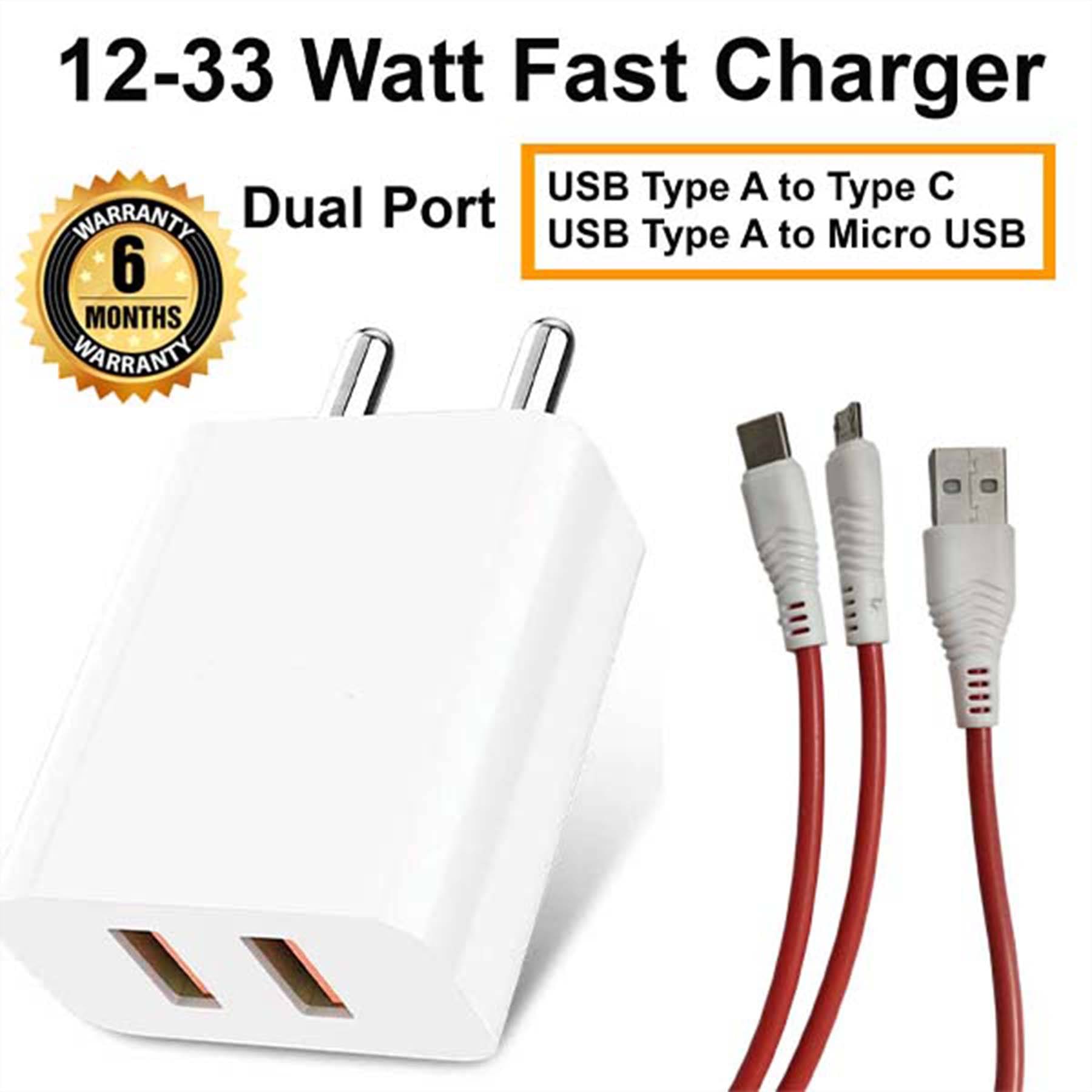     			U7 Dual Port Usb Type A to Type-C & Micro Usb Charger, 12W-33W Fast Charger, Wall Charger for Mobile & Tablets,