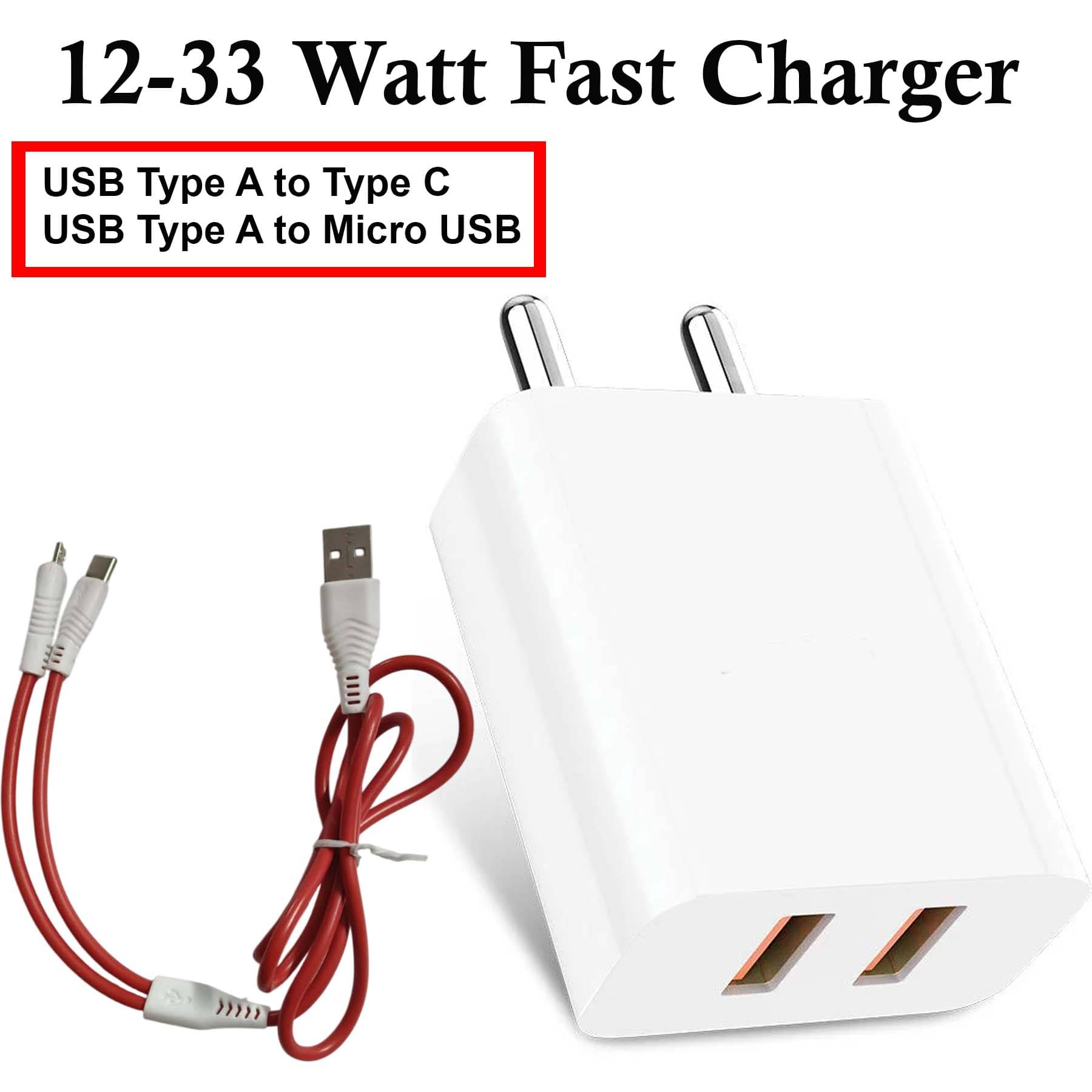     			U7 Dual Port Usb Type A to Type-C to Micro Usb Charger, 12W-33W Fast Charger, Wall Charger for Supported Mobile & Tablets,