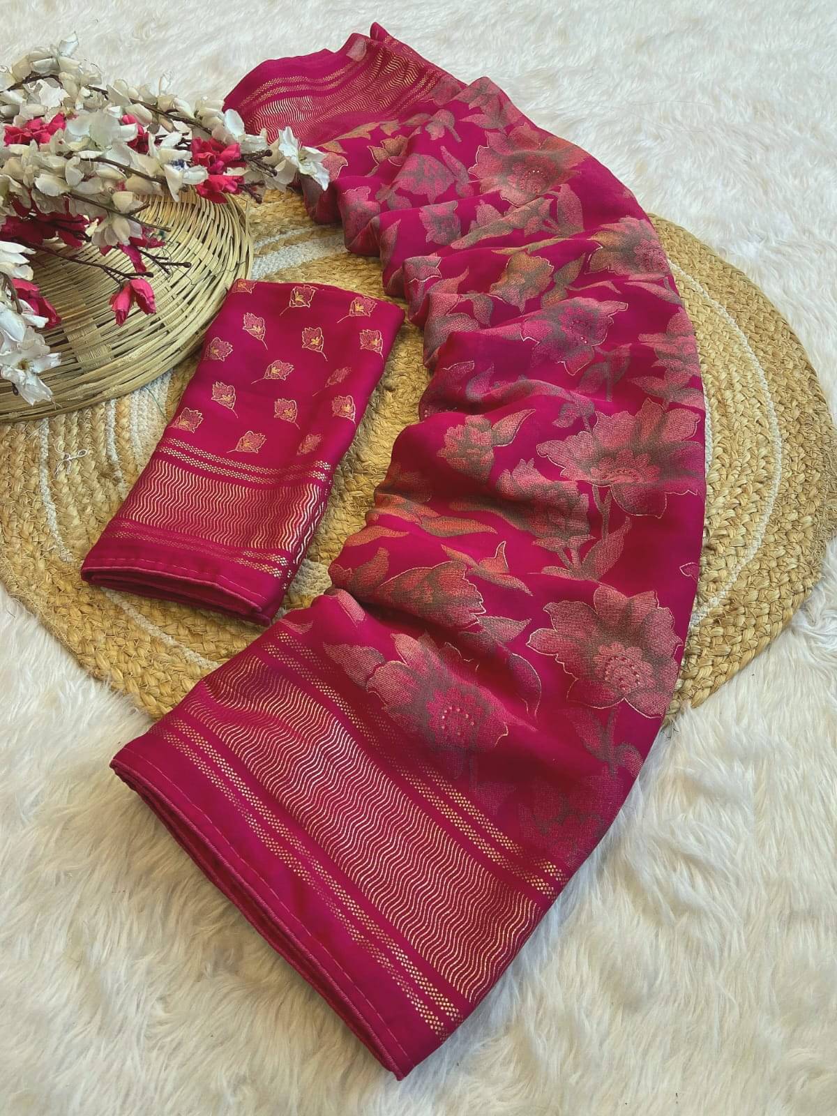 VAANISRI Crepe Printed Saree With Unstitched Blouse Piece ( Pink ) VAANISRI Crepe Printed Saree With Unstitched Blouse Piece ( Pink )