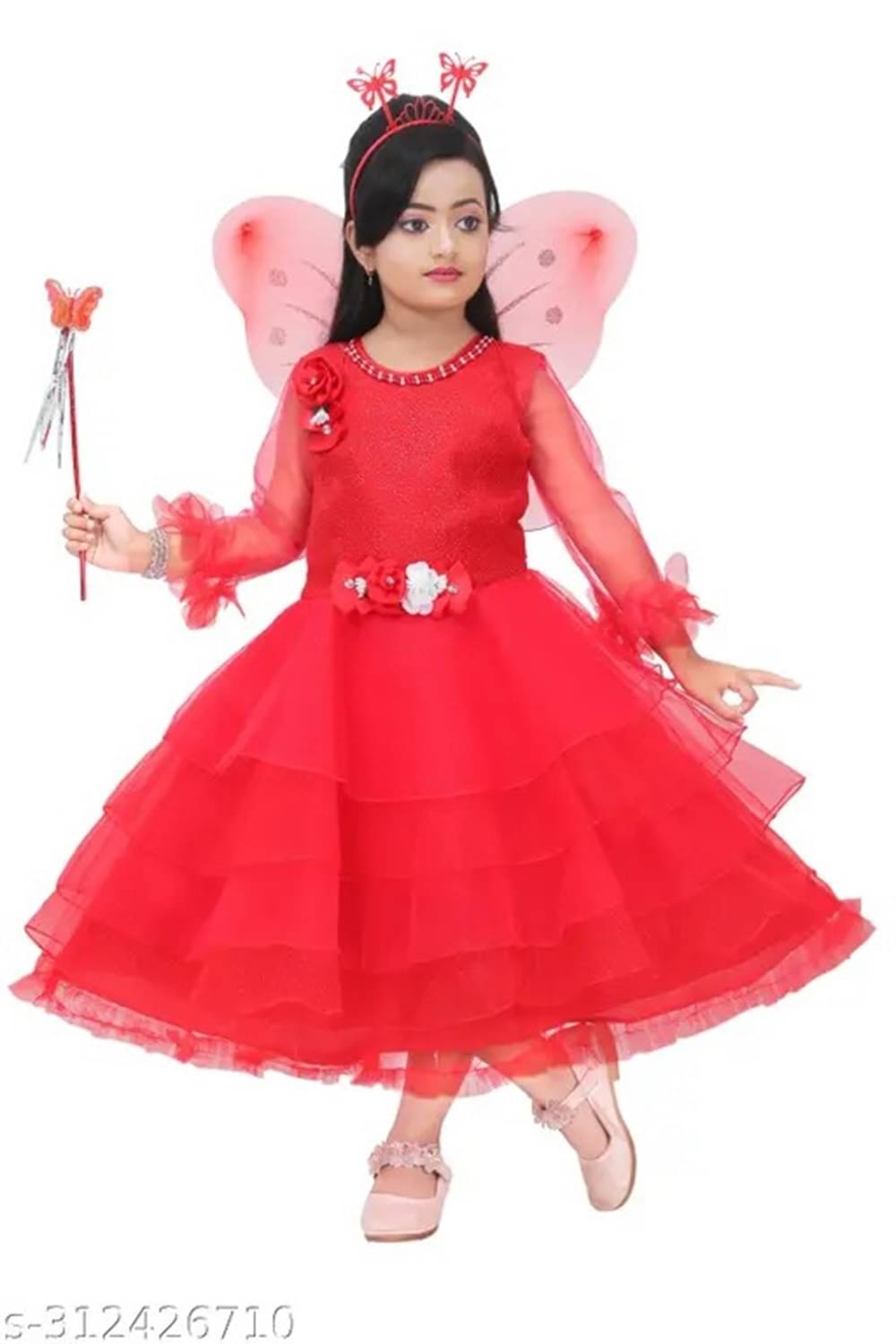 Villata fashion Net Frock For Girls ( Pack of 1 , Red ) Villata fashion Net Frock For Girls ( Pack of 1 , Red )
