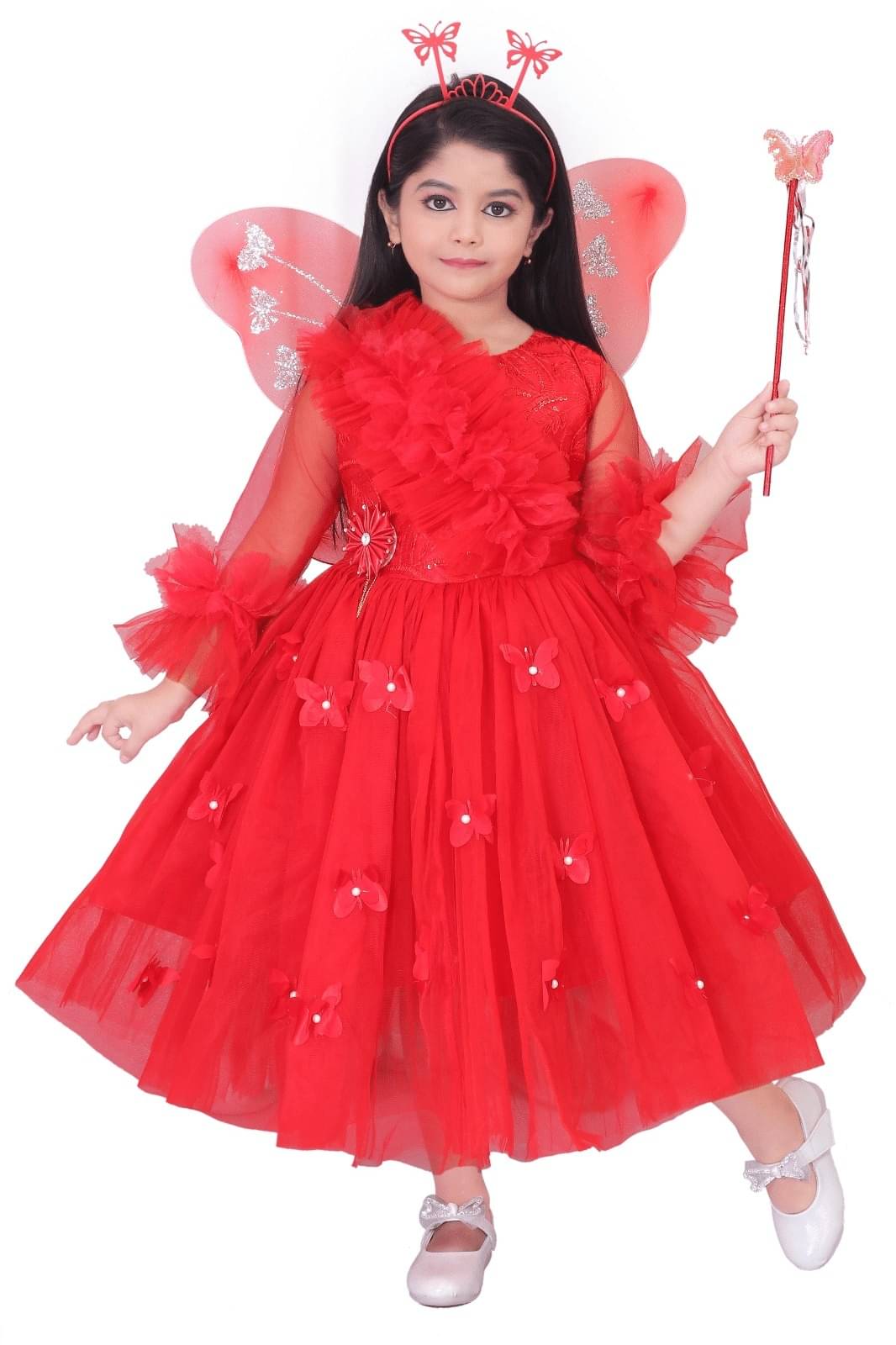 Villata fashion Net Frock For Girls ( Pack of 1 , Red ) Villata fashion Net Frock For Girls ( Pack of 1 , Red )