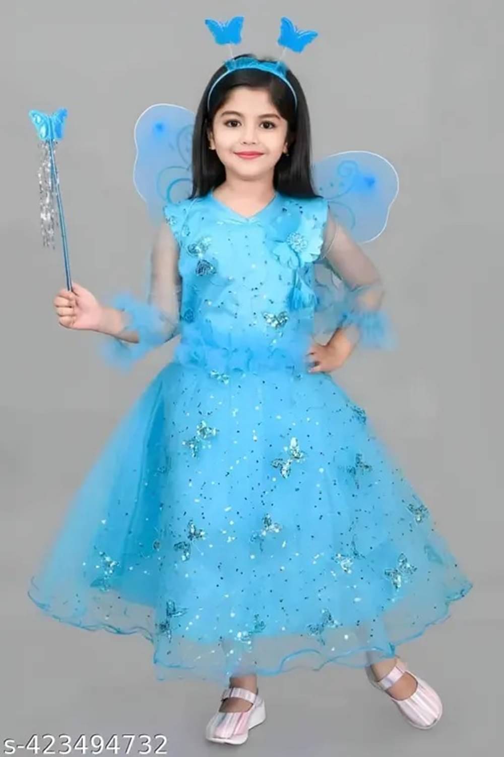     			Villata fashion Net Frock For Girls ( Pack of 1 , Sky Blue )
