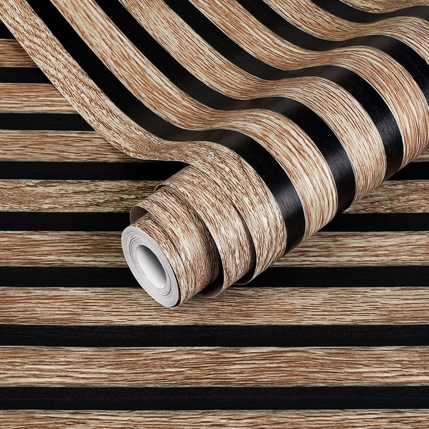     			WOW Interiors Decorative Wood Grain Contact Paper, Self-Adhesive Wallpaper, Brown and Black Striped Pattern 500*45Cm