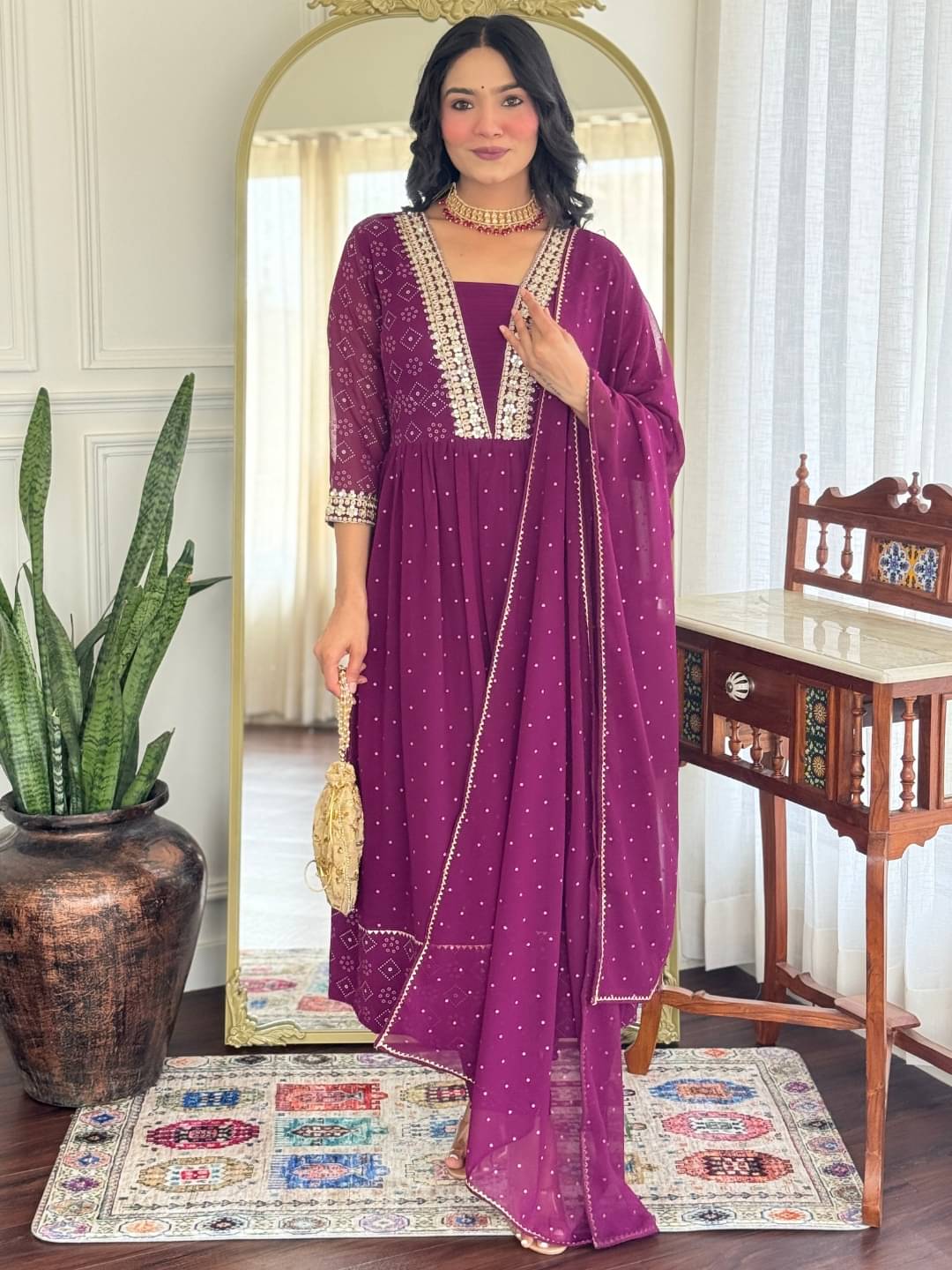 ZINDORA Women Georgette Embroidered Flared Kurti With Pants ( Purple ) ZINDORA Women Georgette Embroidered Flared Kurti With Pants ( Purple )