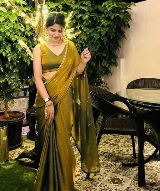 Zumizo Zimmy Choo Self Design Saree With Unstitched Blouse Piece ( Gold ) Zumizo Zimmy Choo Self Design Saree With Unstitched Blouse Piece ( Gold )
