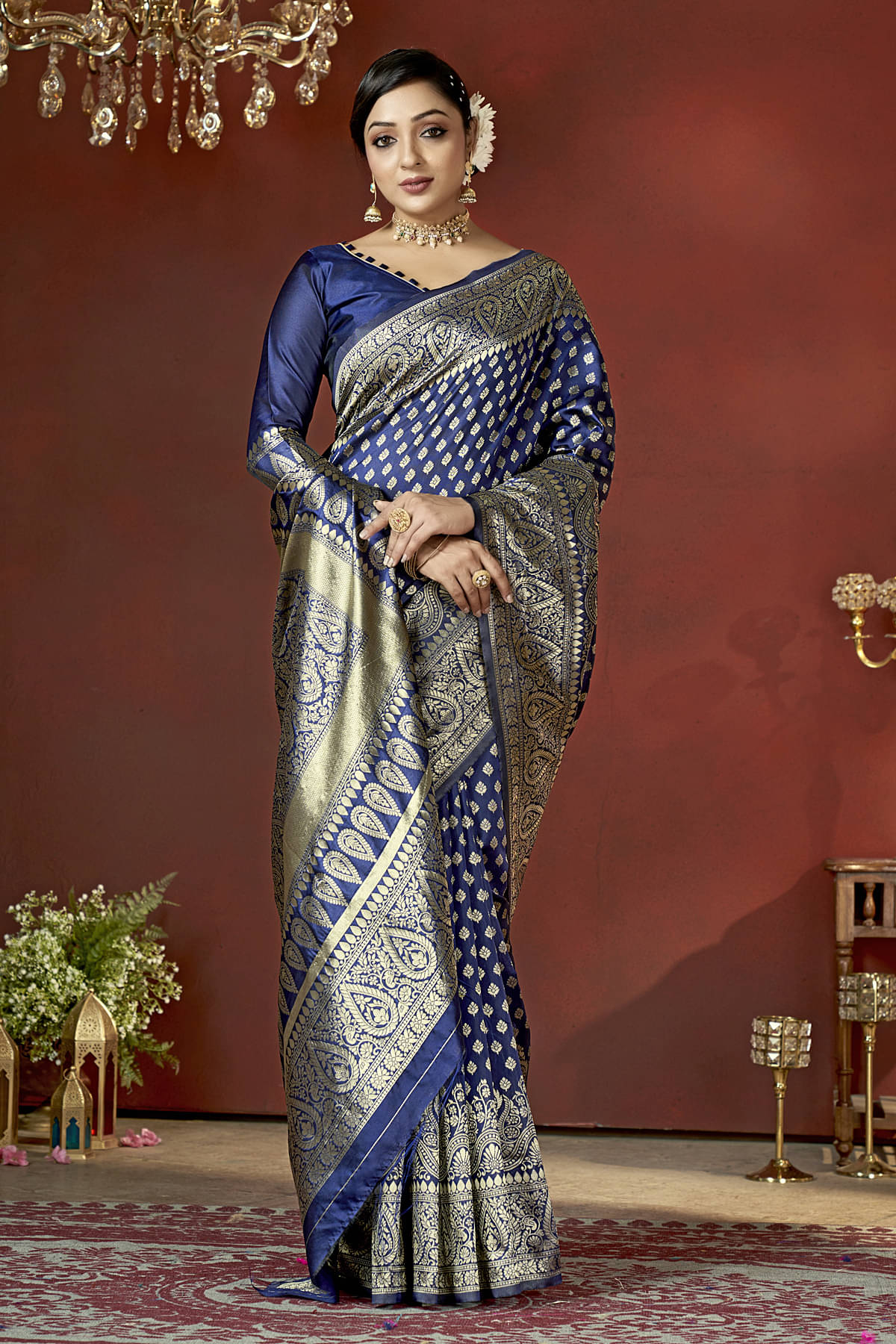 Zumizo Silk Blend Woven Banarasi saree With Unstitched Blouse Piece ( Blue ) Zumizo Silk Blend Woven Banarasi saree With Unstitched Blouse Piece ( Blue )