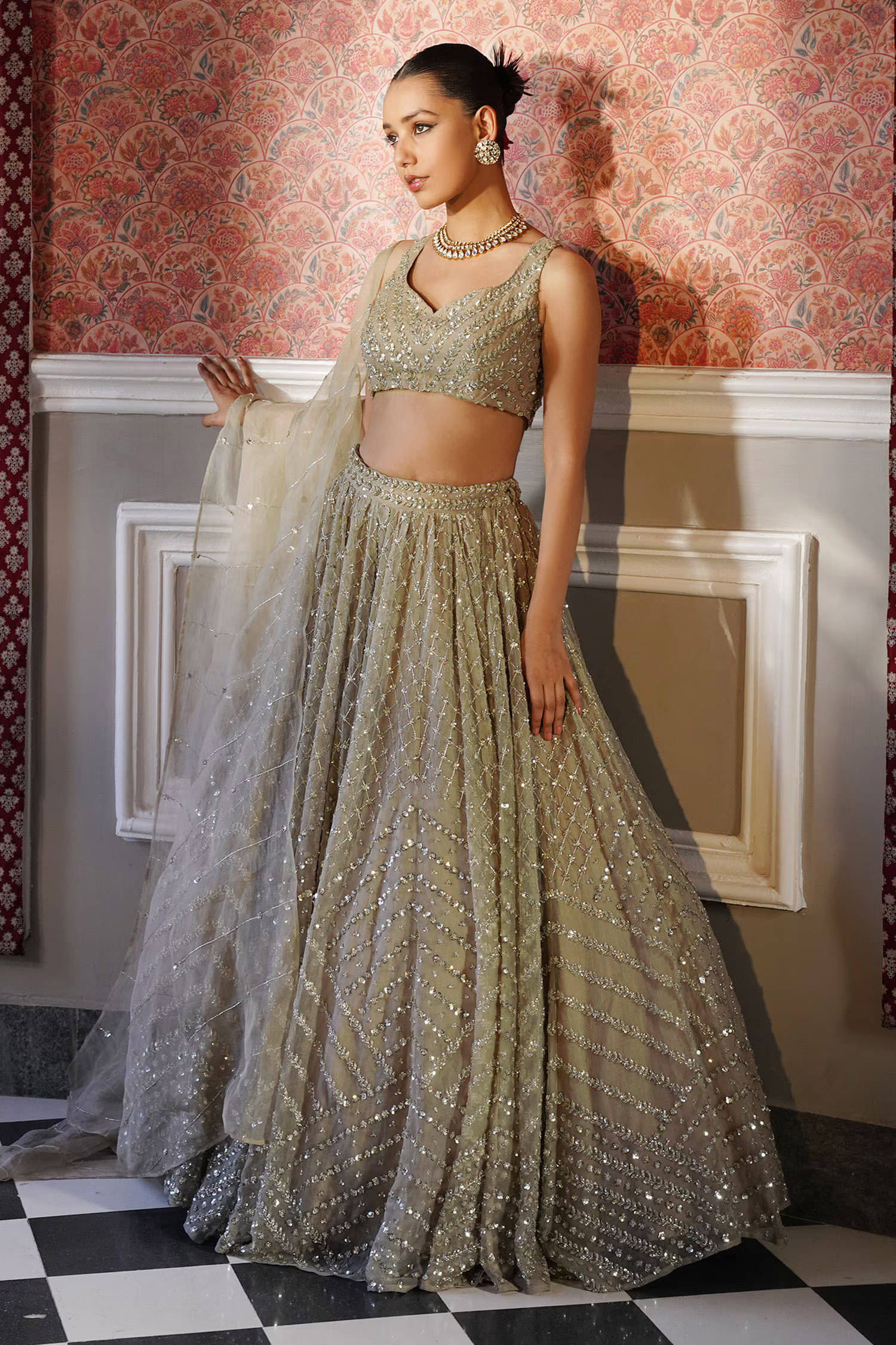 kedar fab Beige Organza Circular Semi Stitched Lehenga Single kedar fab Beige Organza Circular Semi Stitched Lehenga Single