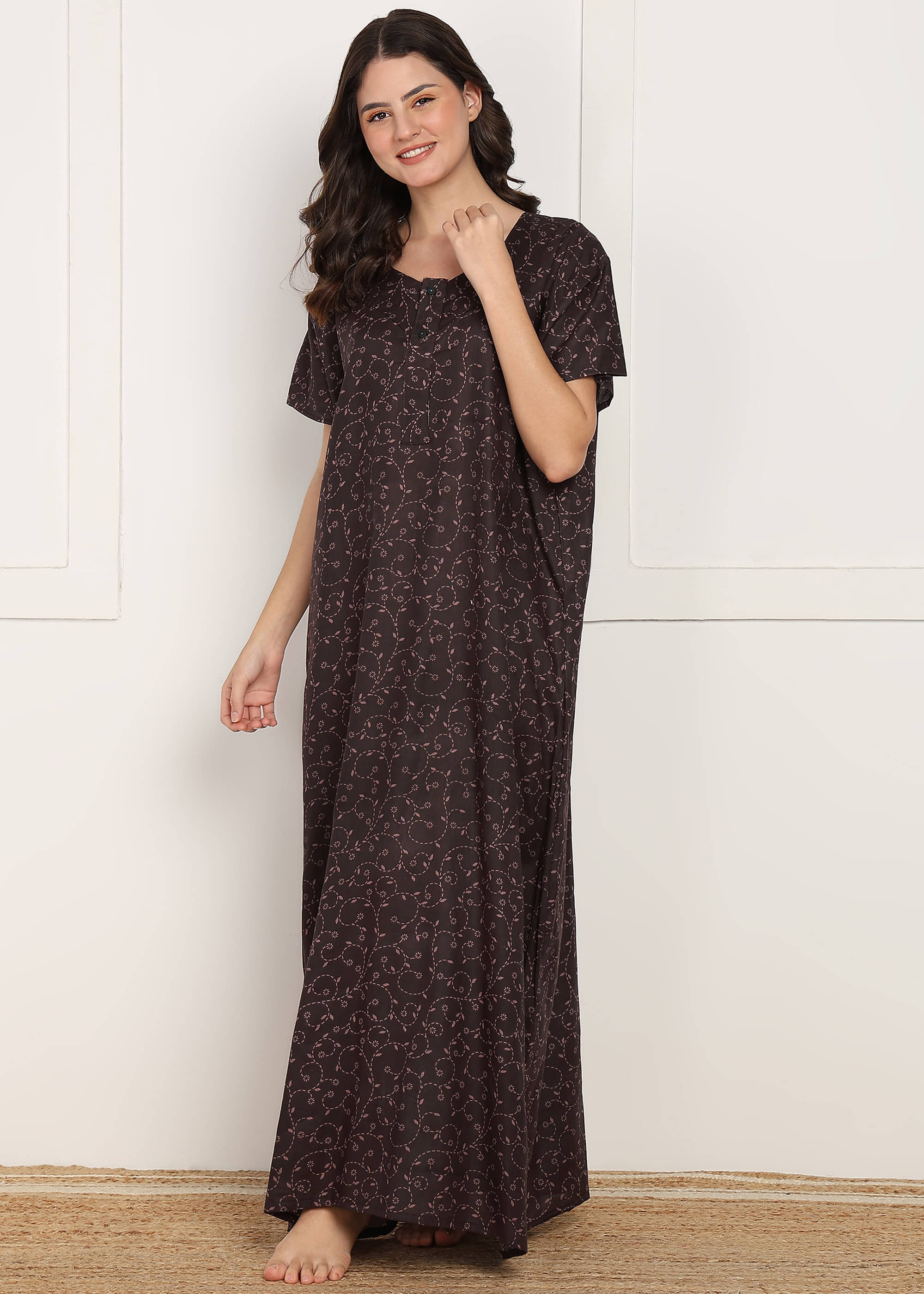     			manidhari fab Brown Cotton Women's Nightwear Night Dress ( Pack of 1 )