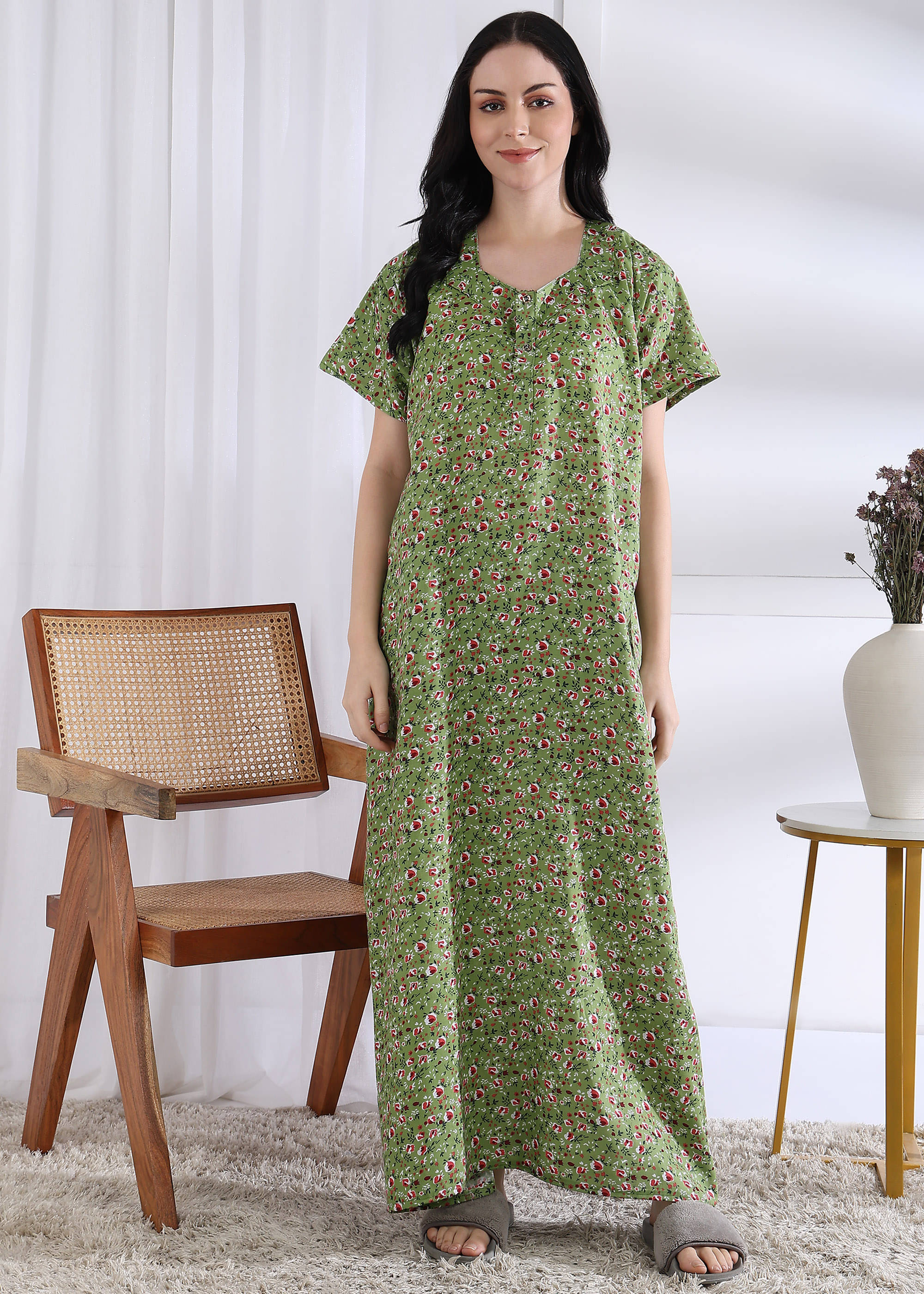     			manidhari fab Green Cotton Women's Nightwear Night Dress ( Pack of 1 )
