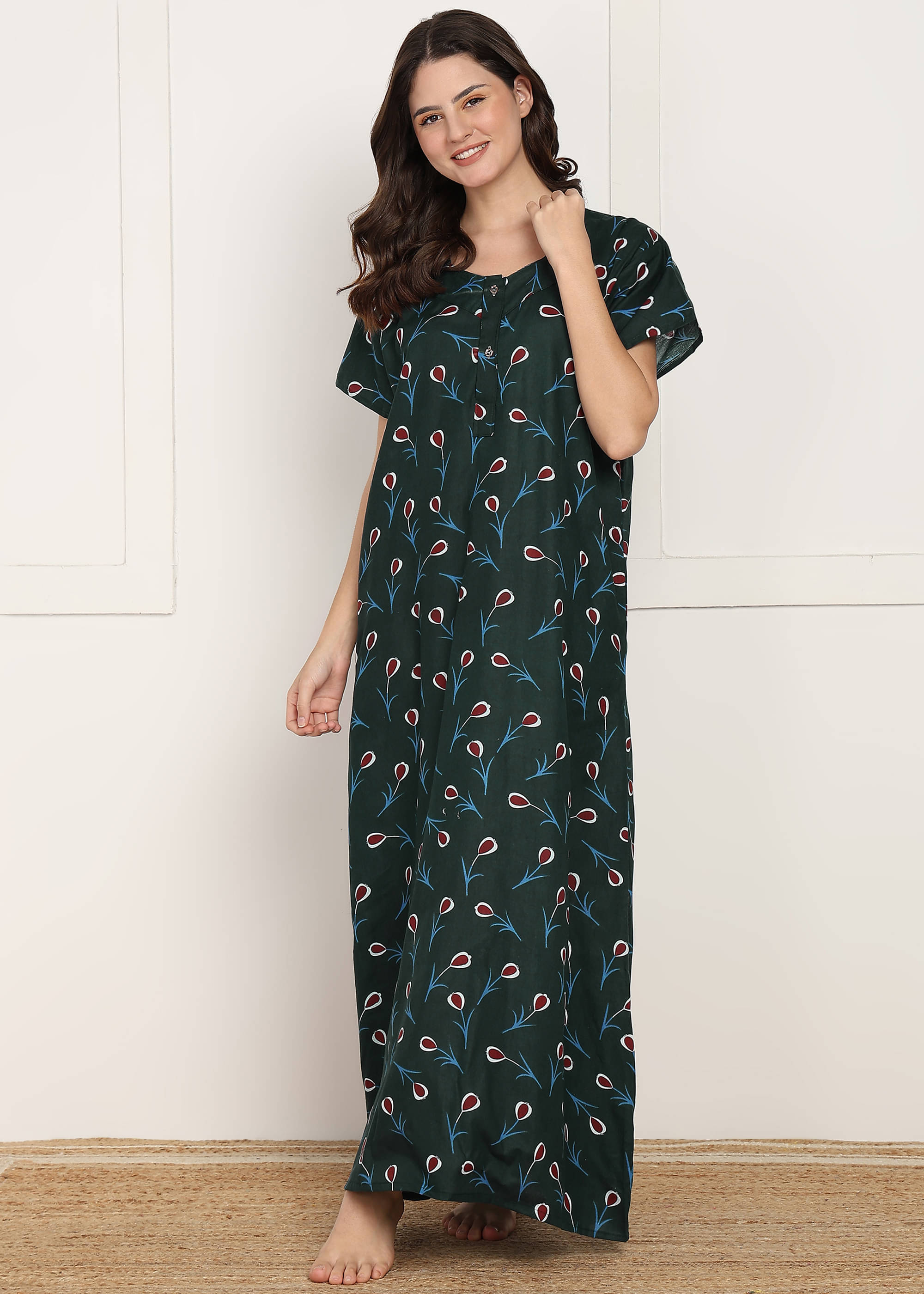     			manidhari fab Green Cotton Women's Nightwear Night Dress ( Pack of 1 )