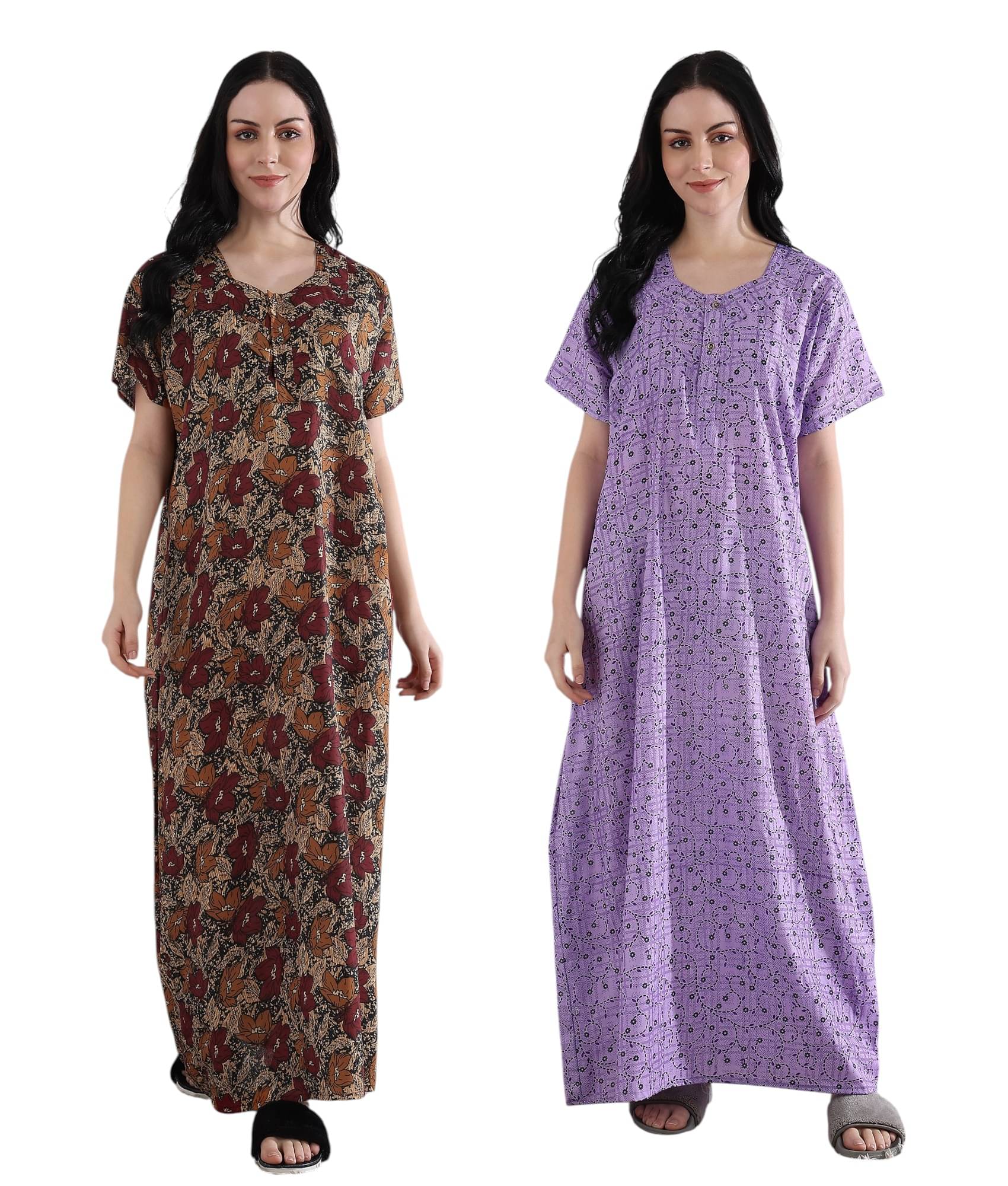 manidhari fab Multicolor Cotton Women's Nightwear Night Dress ( Pack of 2 ) manidhari fab Multicolor Cotton Women's Nightwear Night Dress ( Pack of 2 )
