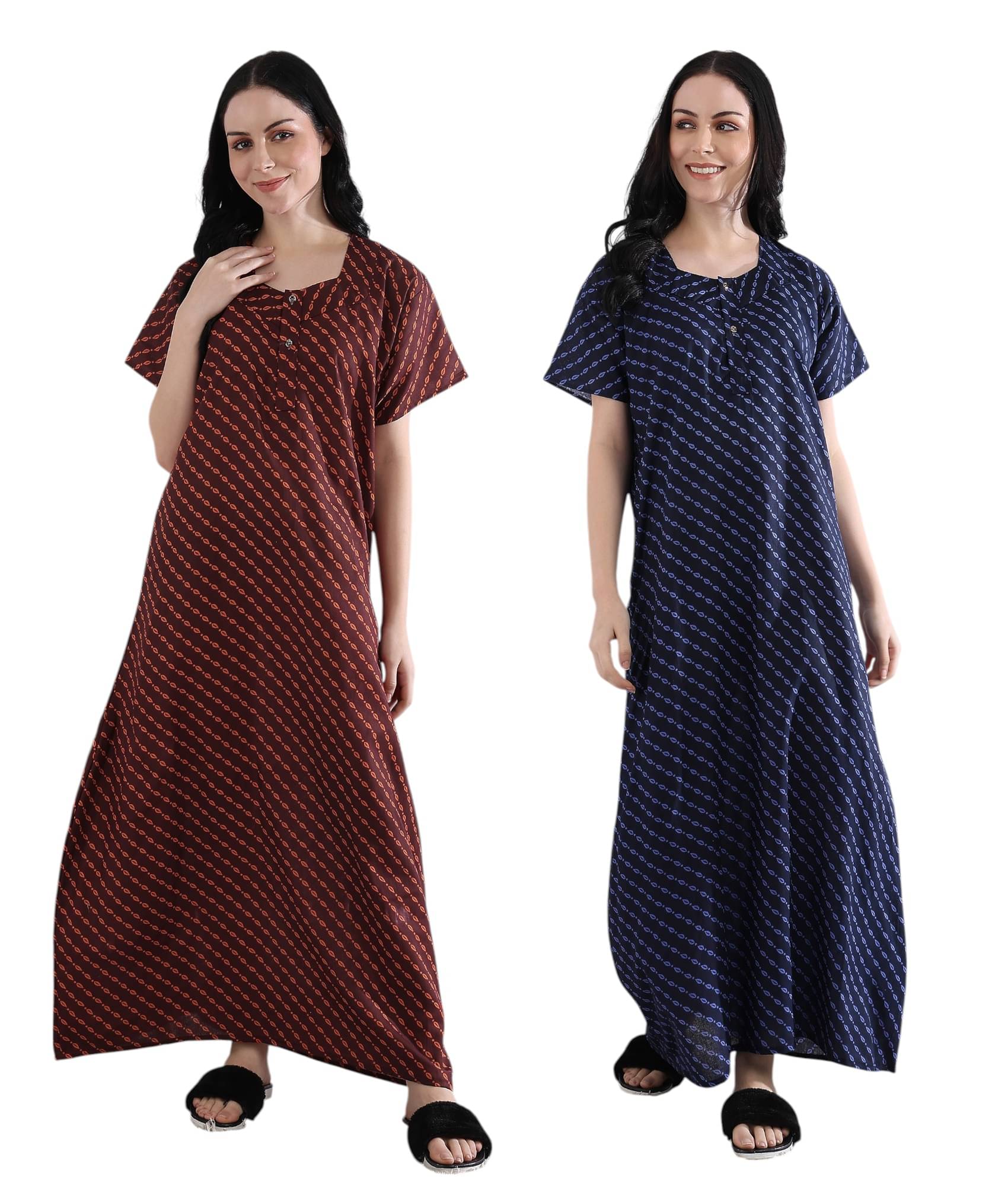 manidhari fab Multicolor Cotton Women's Nightwear Night Dress ( Pack of 2 ) manidhari fab Multicolor Cotton Women's Nightwear Night Dress ( Pack of 2 )