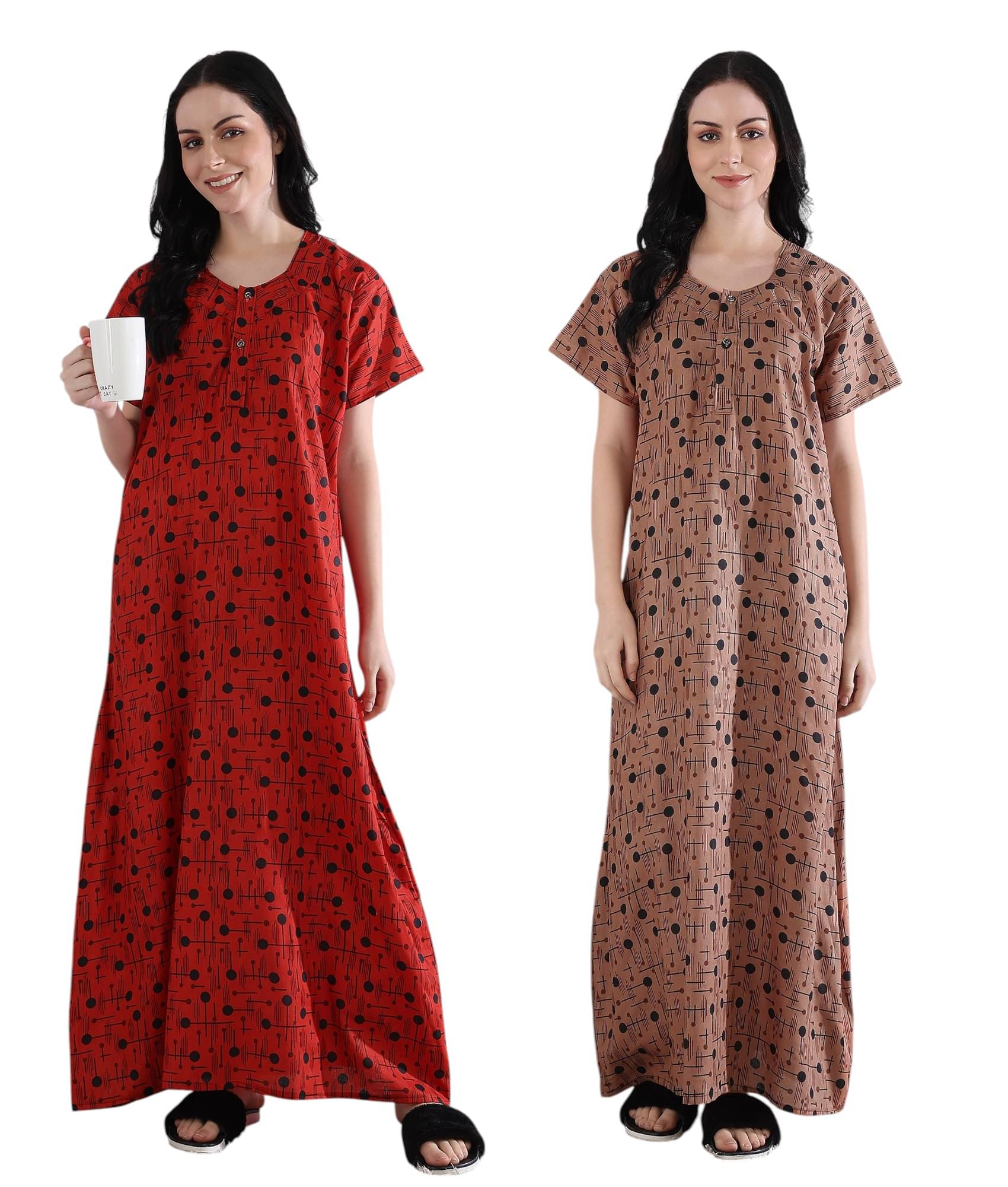manidhari fab Multicolor Cotton Women's Nightwear Night Dress ( Pack of 2 ) manidhari fab Multicolor Cotton Women's Nightwear Night Dress ( Pack of 2 )