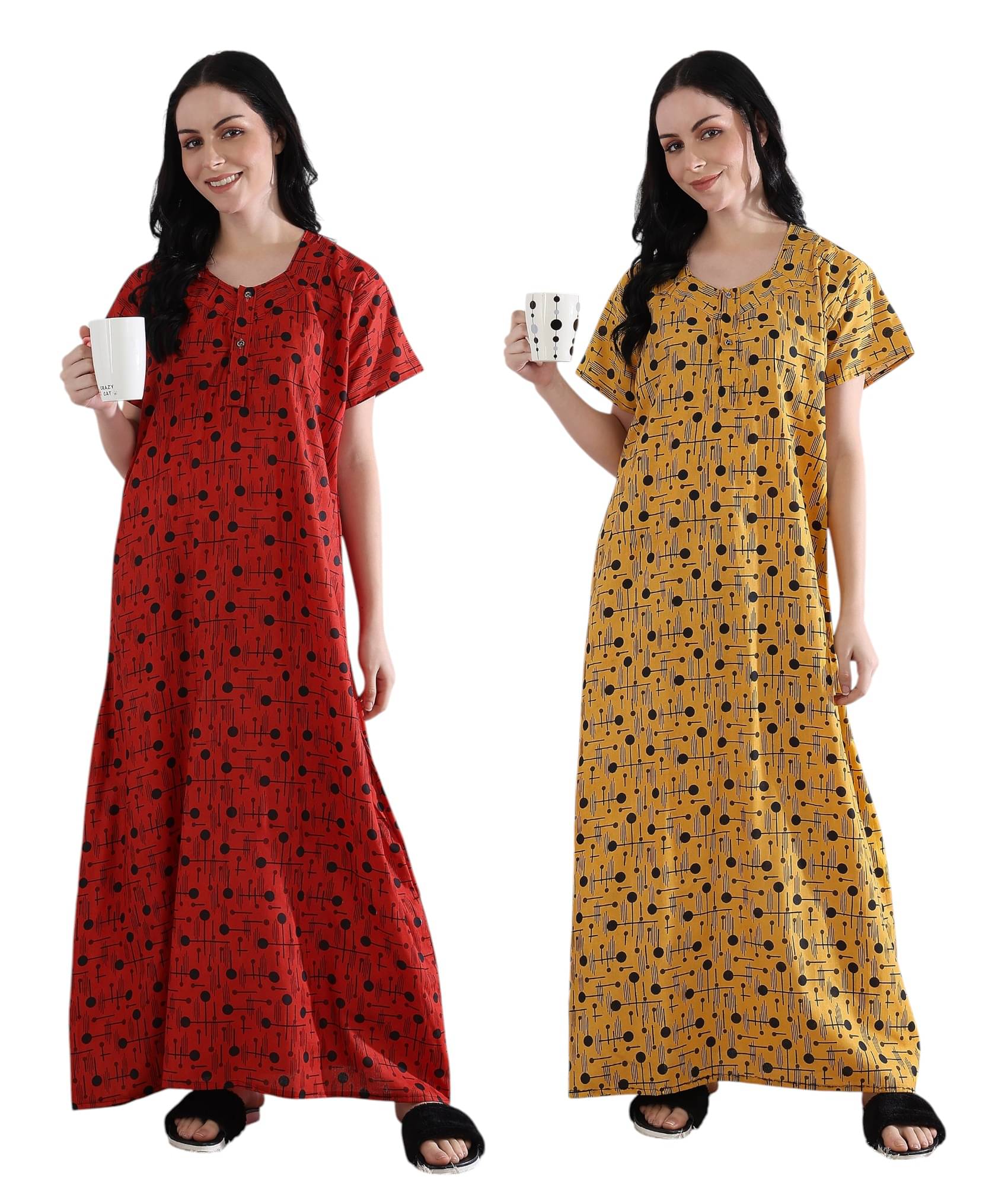     			manidhari fab Multicolor Cotton Women's Nightwear Night Dress ( Pack of 2 )