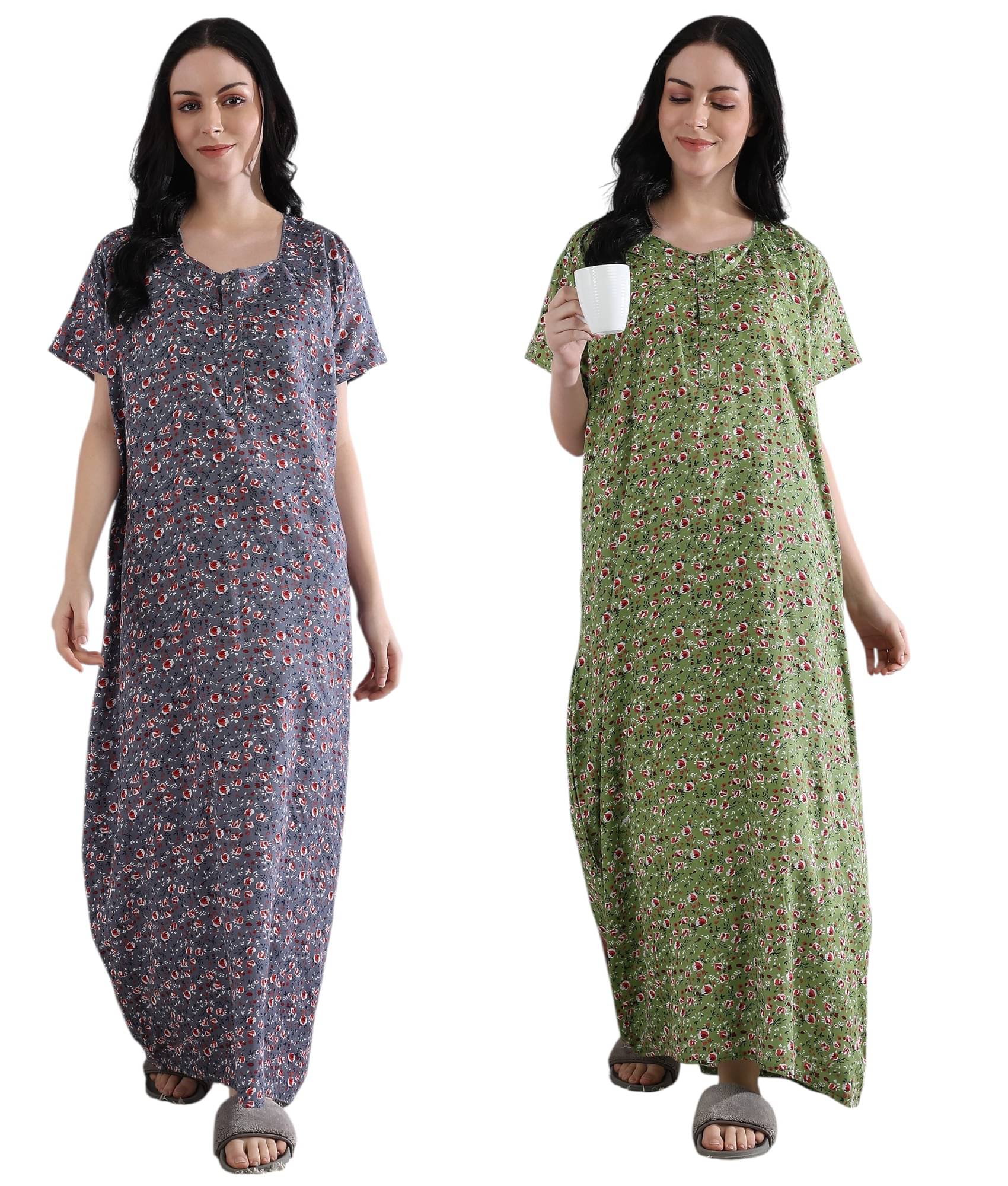 manidhari fab Multicolor Cotton Women's Nightwear Night Dress ( Pack of 2 )     			manidhari fab Multicolor Cotton Women's Nightwear Night Dress ( Pack of 2 )