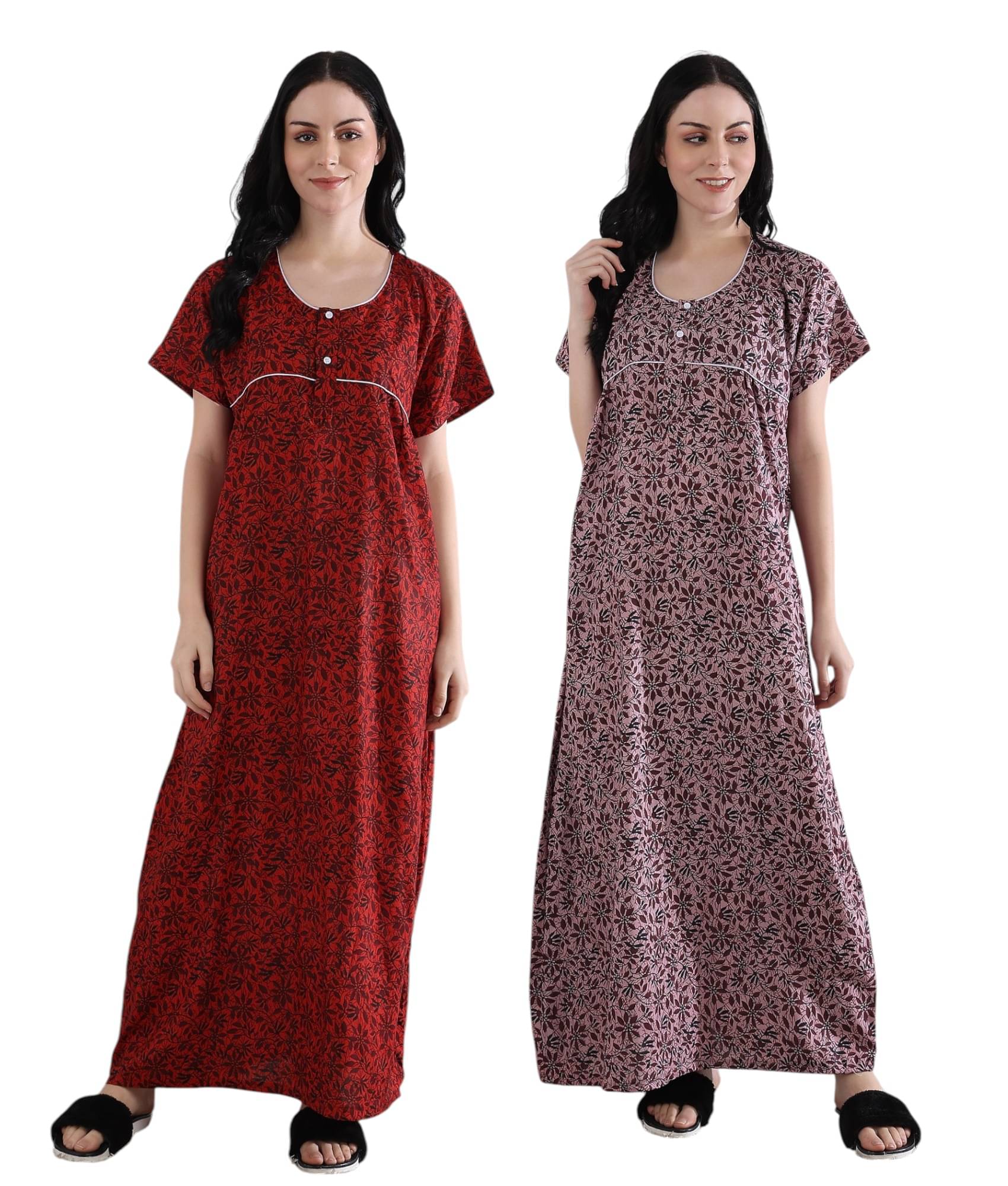 manidhari fab Multicolor Cotton Women's Nightwear Night Dress ( Pack of 2 ) manidhari fab Multicolor Cotton Women's Nightwear Night Dress ( Pack of 2 )