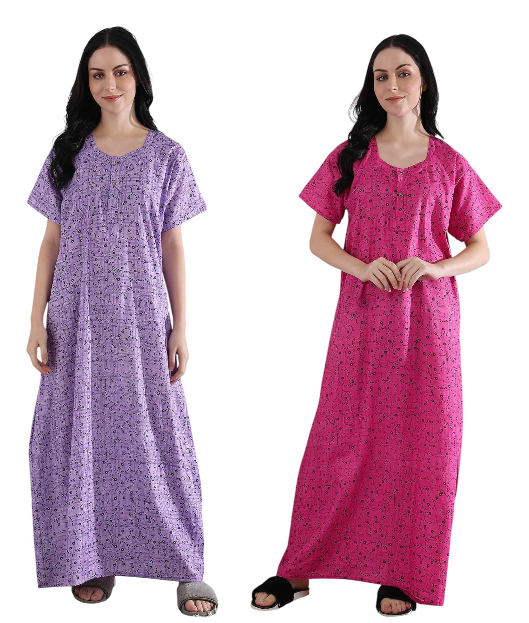     			manidhari fab Multicolor Cotton Women's Nightwear Night Dress ( Pack of 2 )