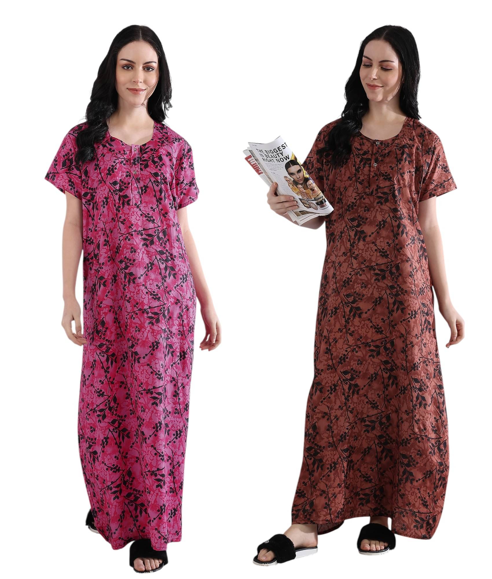 manidhari fab Multicolor Cotton Women's Nightwear Night Dress ( Pack of 2 ) manidhari fab Multicolor Cotton Women's Nightwear Night Dress ( Pack of 2 )