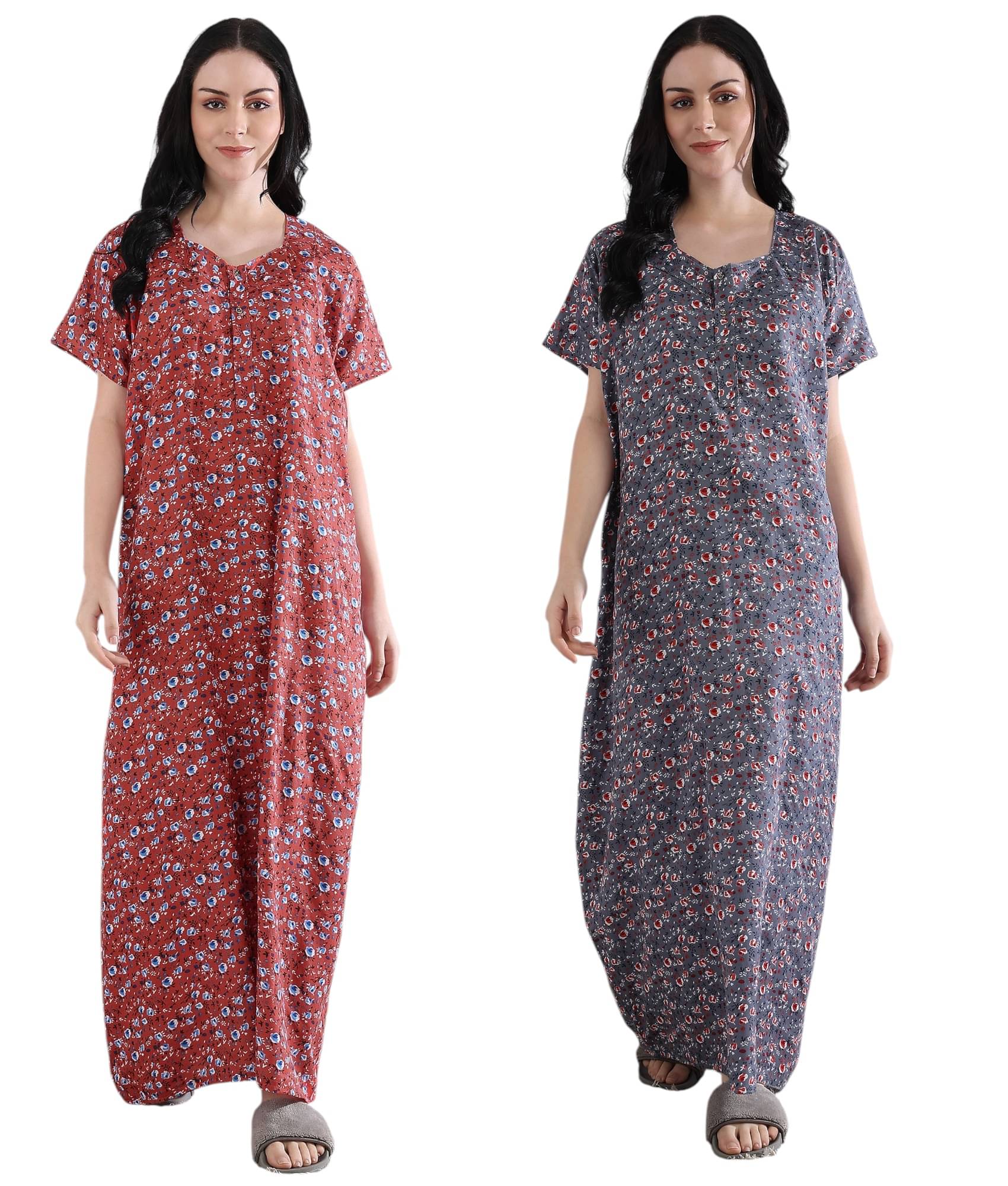 manidhari fab Multicolor Cotton Women's Nightwear Night Dress ( Pack of 2 )     			manidhari fab Multicolor Cotton Women's Nightwear Night Dress ( Pack of 2 )