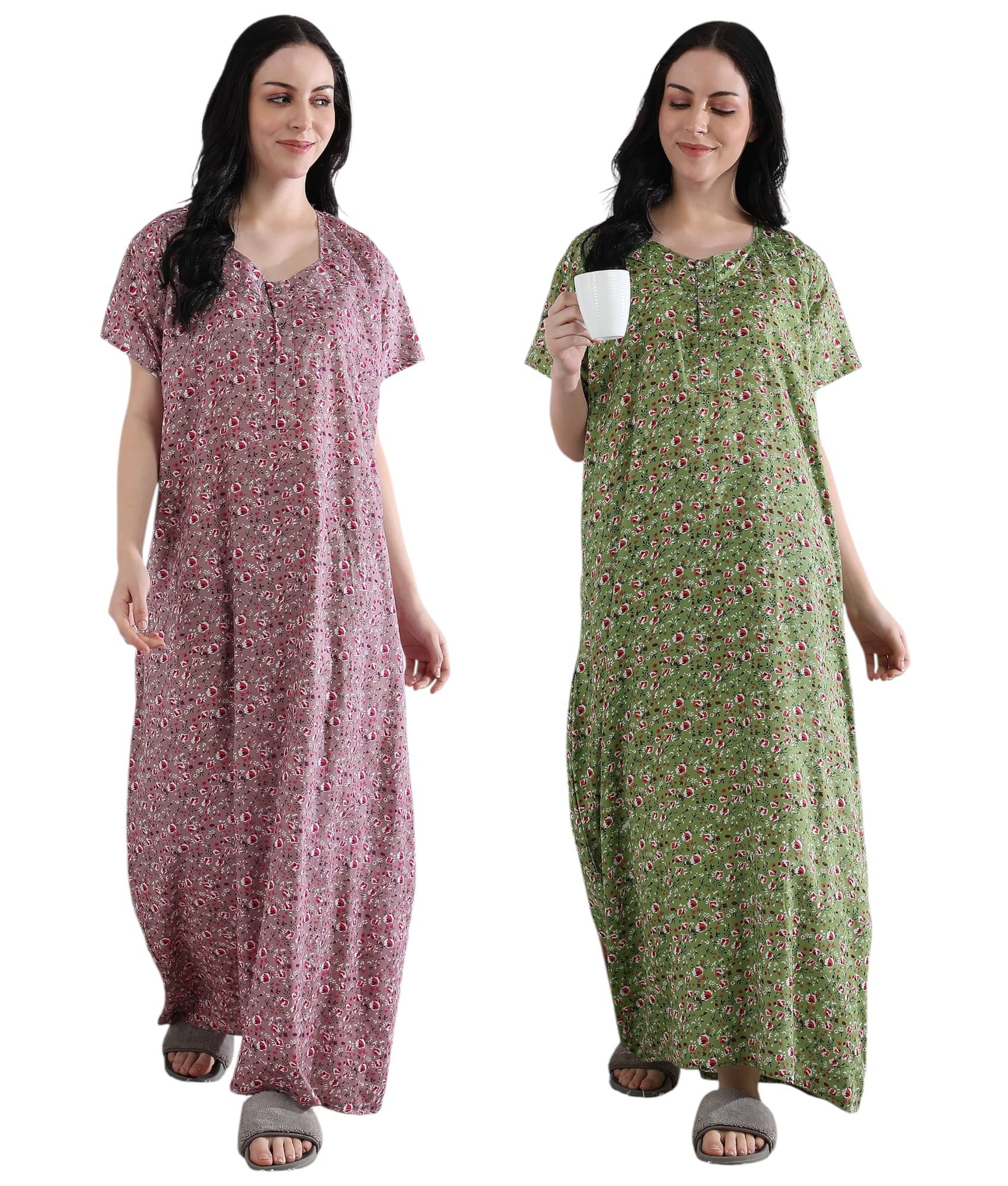     			manidhari fab Multicolor Cotton Women's Nightwear Night Dress ( Pack of 2 )