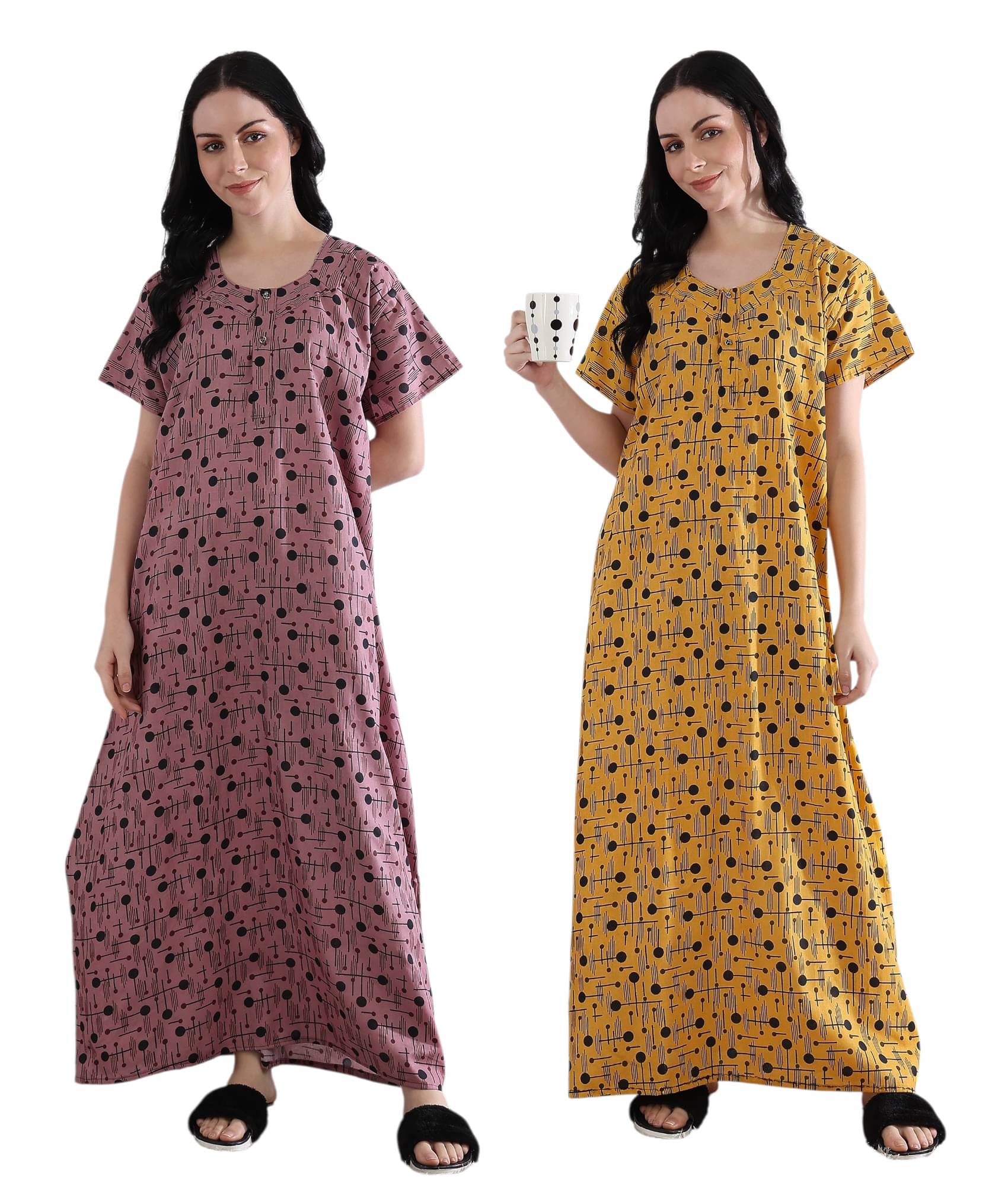 manidhari fab Multicolor Cotton Women's Nightwear Night Dress ( Pack of 2 ) manidhari fab Multicolor Cotton Women's Nightwear Night Dress ( Pack of 2 )