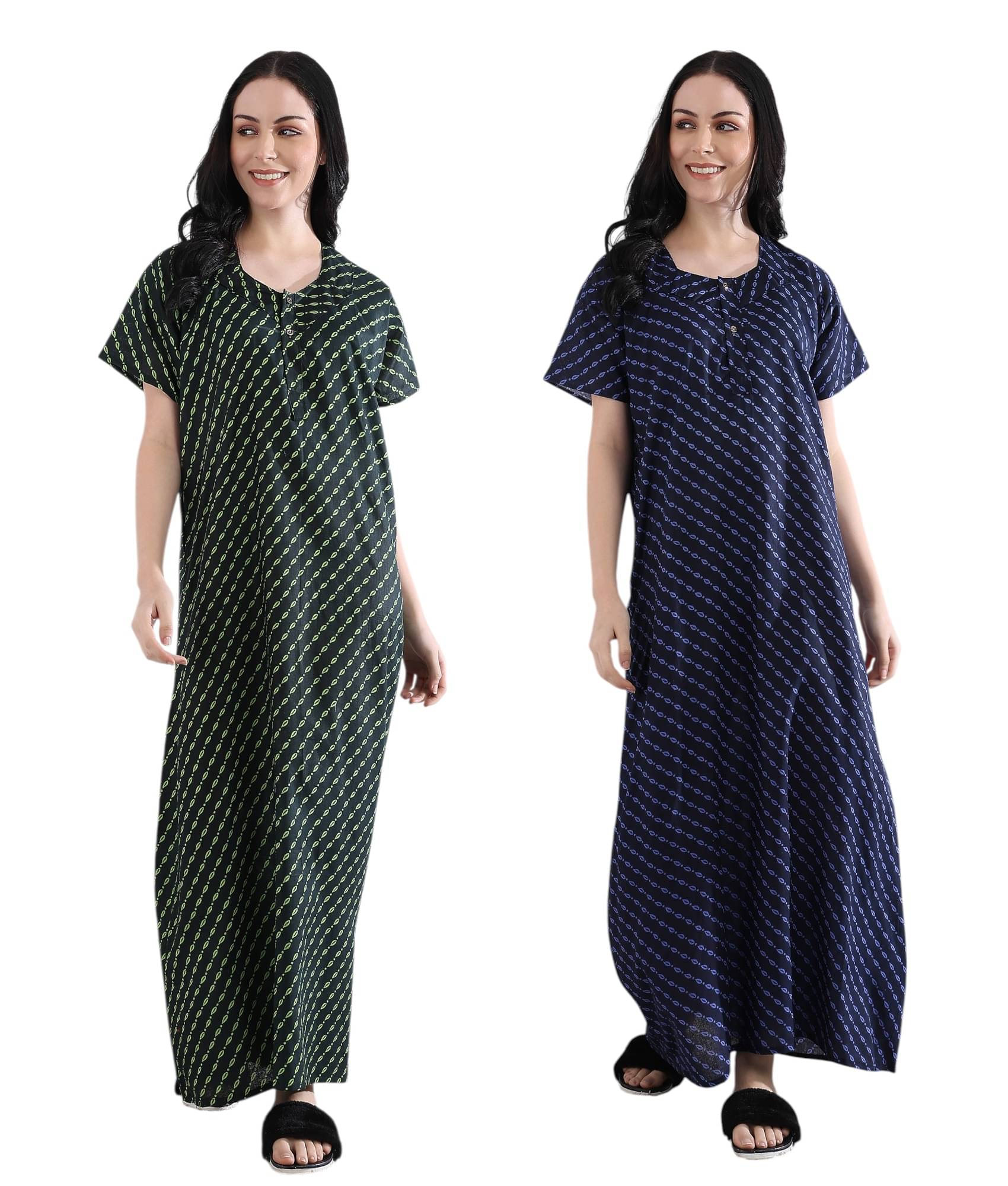manidhari fab Multicolor Cotton Women's Nightwear Night Dress ( Pack of 2 ) manidhari fab Multicolor Cotton Women's Nightwear Night Dress ( Pack of 2 )