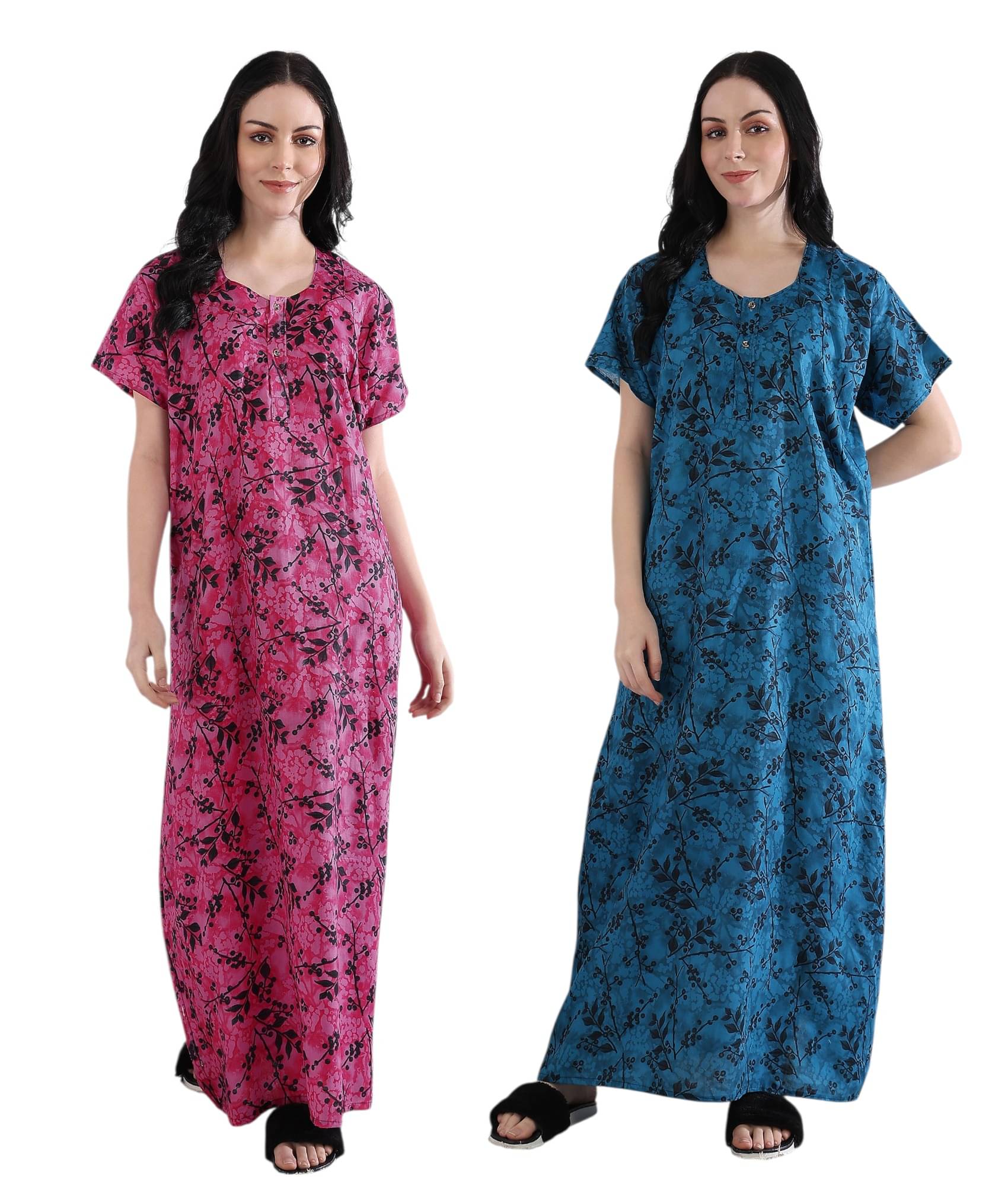 manidhari fab Multicolor Cotton Women's Nightwear Night Dress ( Pack of 2 ) manidhari fab Multicolor Cotton Women's Nightwear Night Dress ( Pack of 2 )