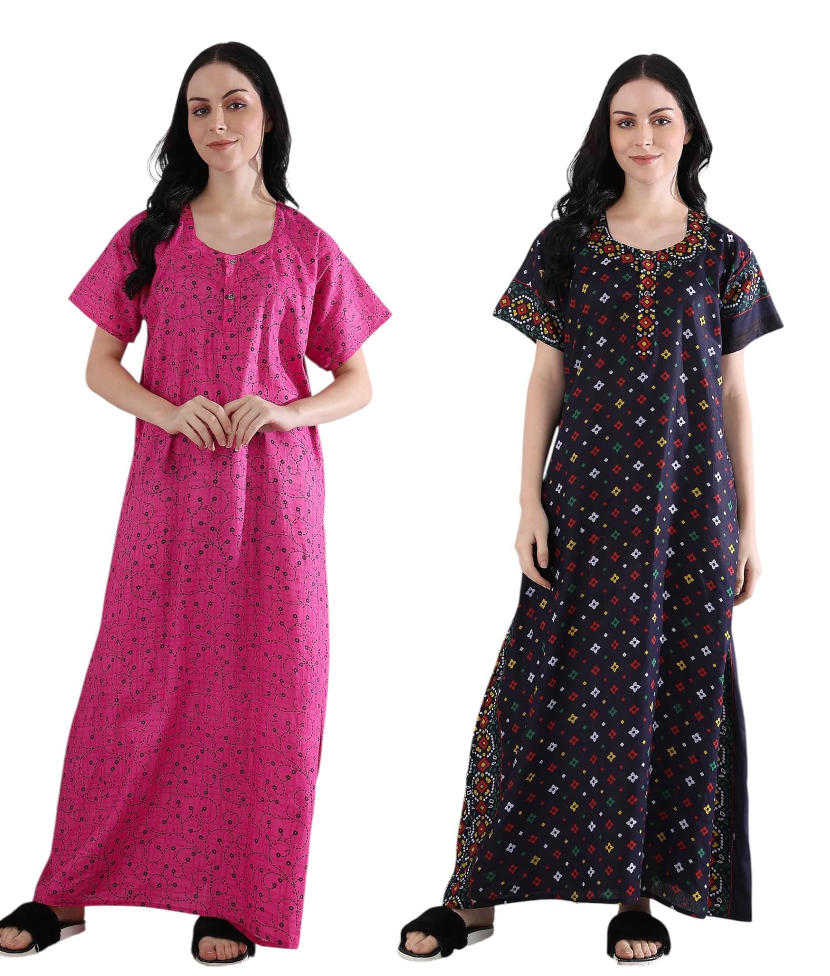     			manidhari fab Multicolor Cotton Women's Nightwear Night Dress ( Pack of 2 )