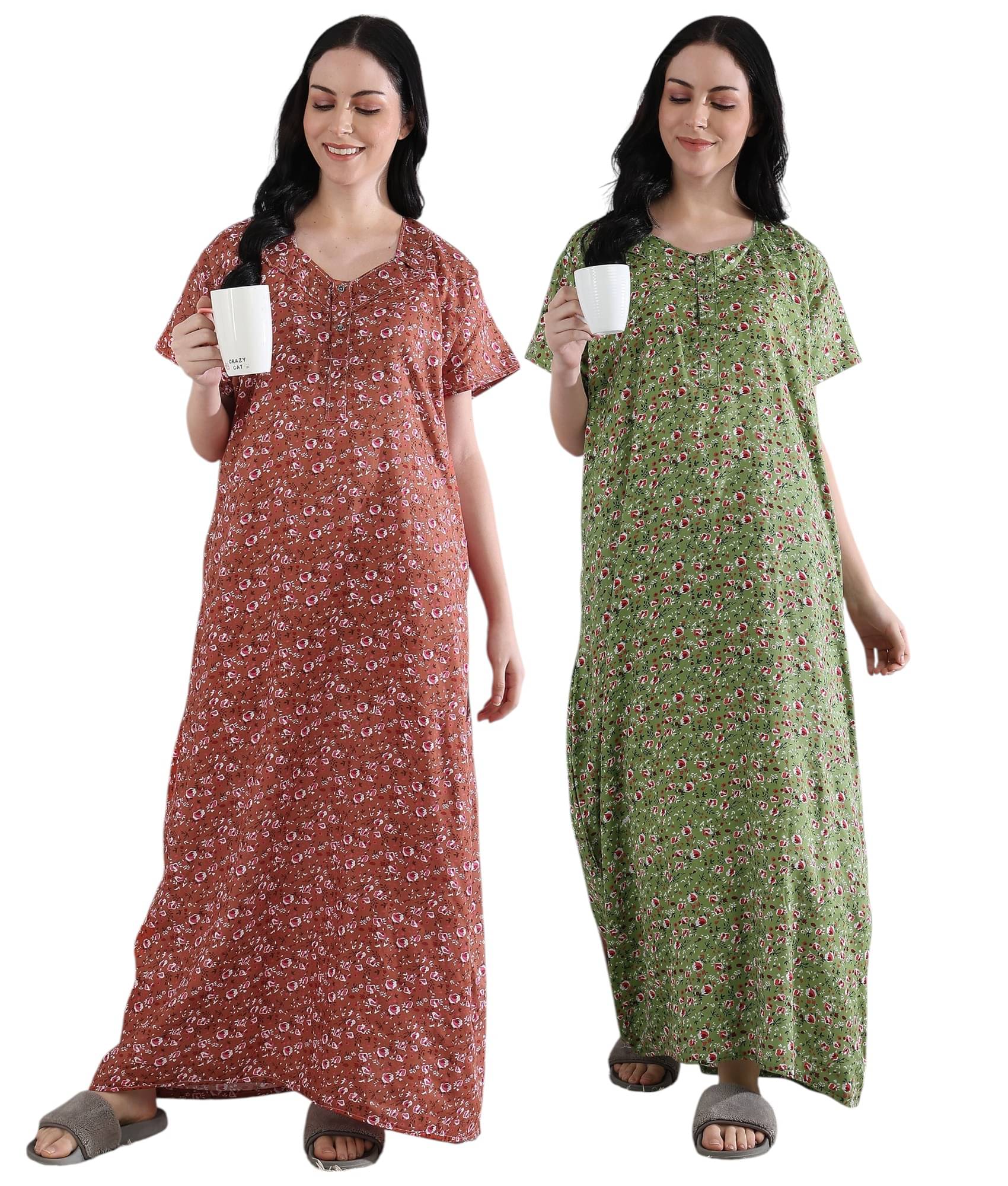     			manidhari fab Multicolor Cotton Women's Nightwear Night Dress ( Pack of 2 )