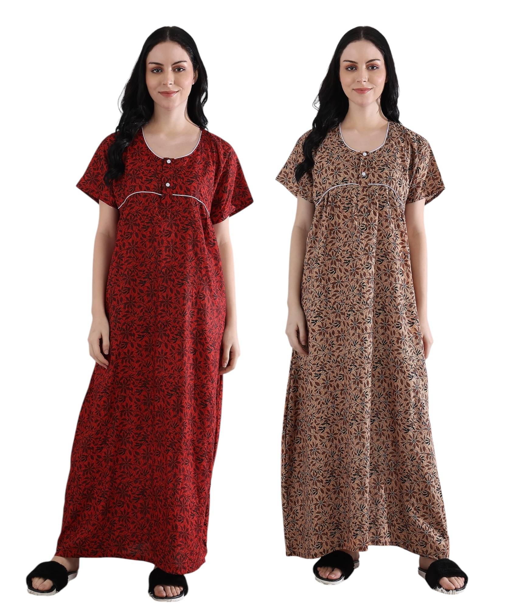 manidhari fab Multicolor Cotton Women's Nightwear Night Dress ( Pack of 2 ) manidhari fab Multicolor Cotton Women's Nightwear Night Dress ( Pack of 2 )