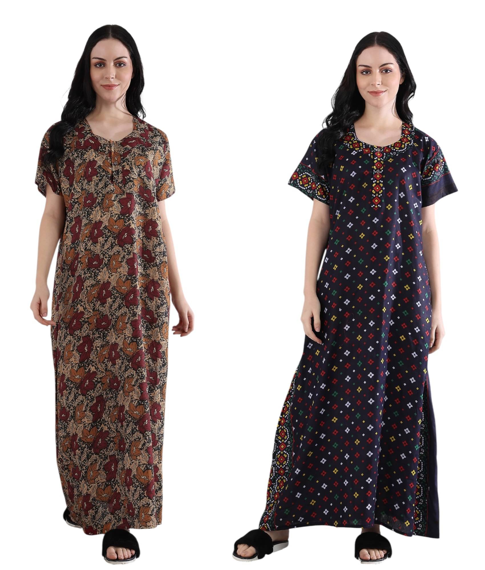     			manidhari fab Multicolor Cotton Women's Nightwear Night Dress ( Pack of 2 )
