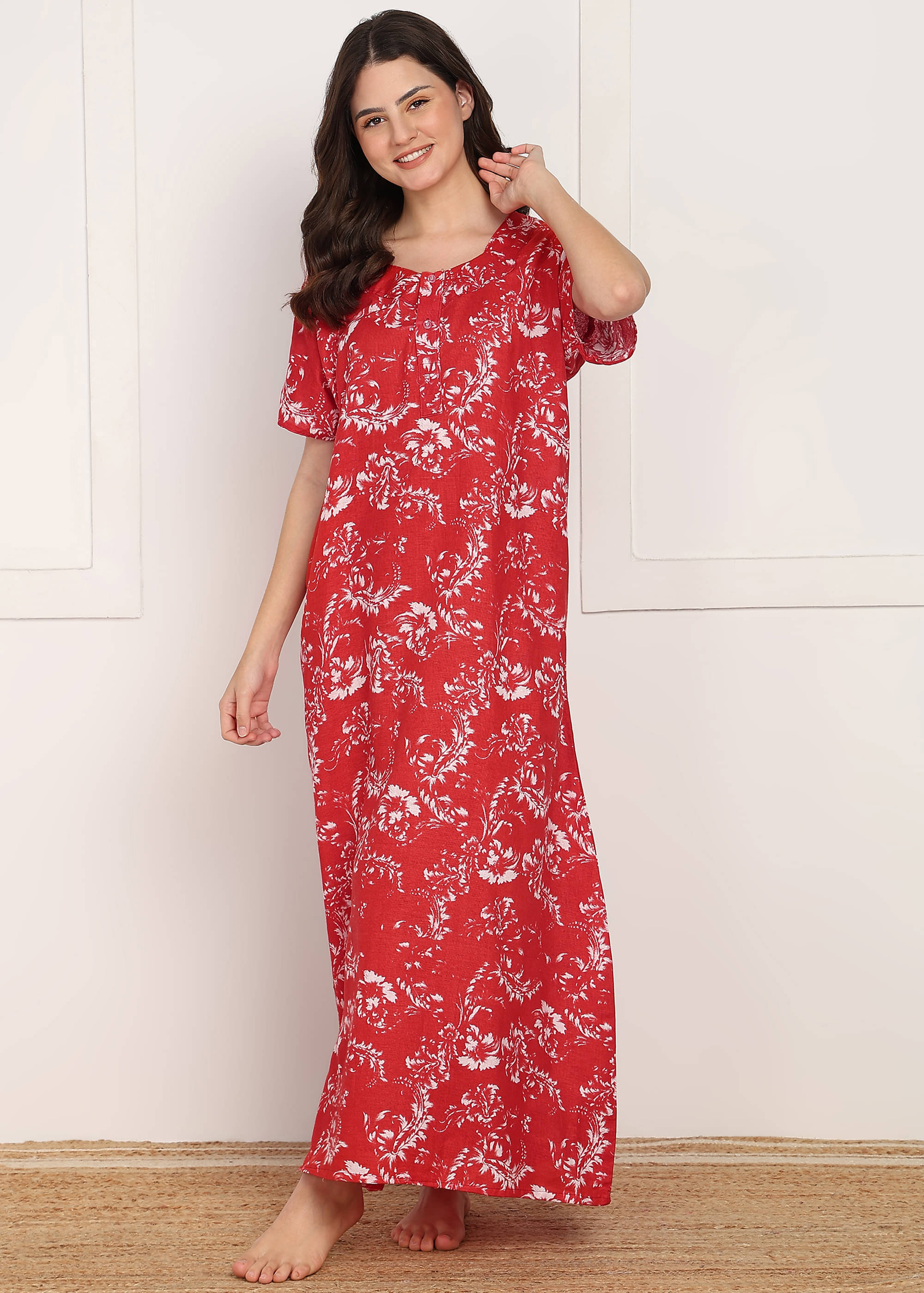     			manidhari fab Red Cotton Women's Nightwear Night Dress ( Pack of 1 )