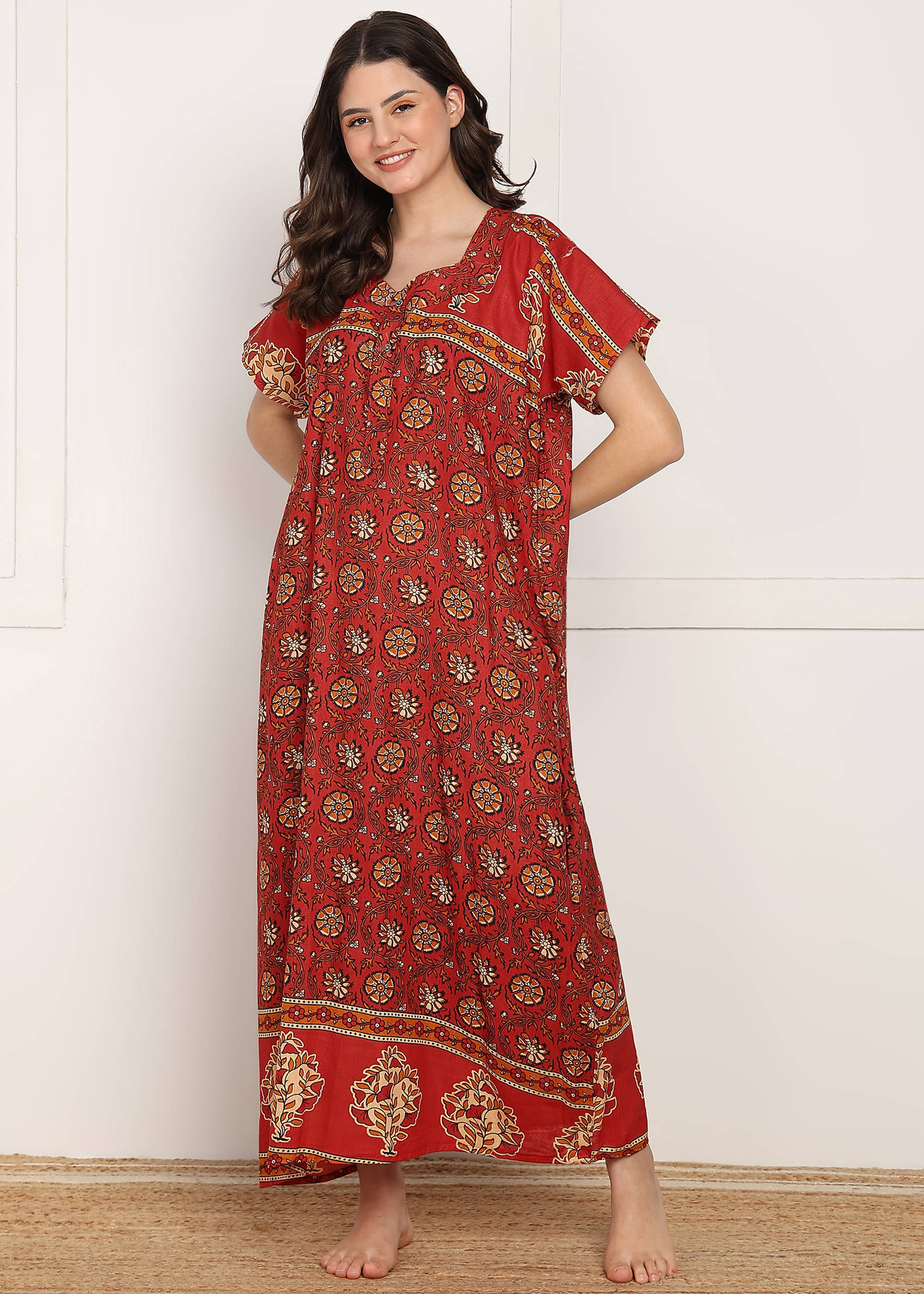     			manidhari fab Red Cotton Women's Nightwear Night Dress ( Pack of 1 )