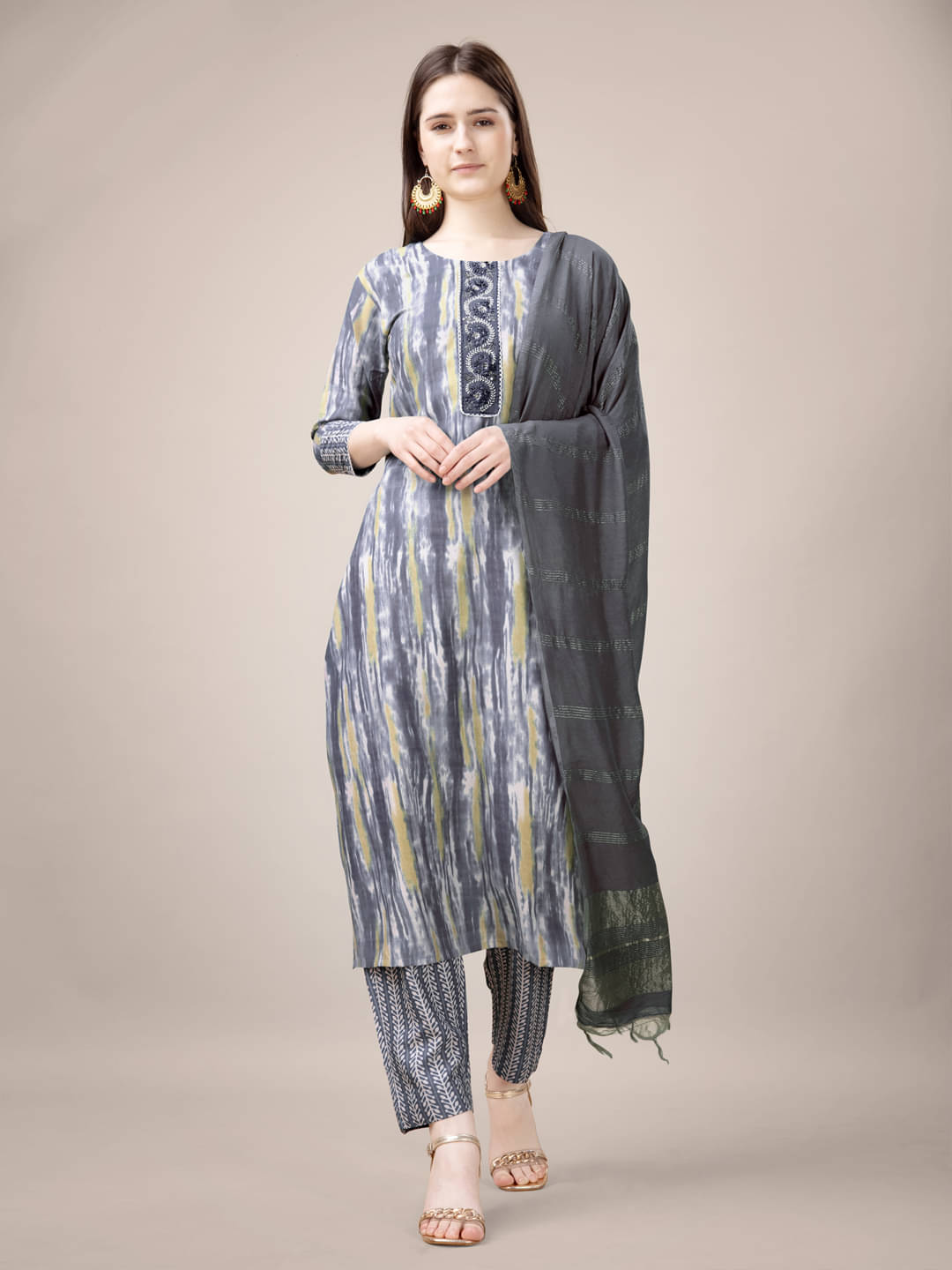 A TO Z CART Women Rayon Embroidered Straight Kurti With Pants ( Grey )     			A TO Z CART Women Rayon Embroidered Straight Kurti With Pants ( Grey )