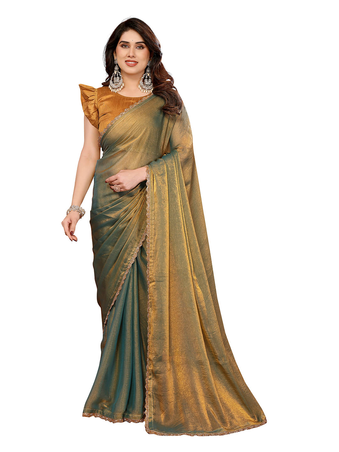 ANAND SAREES Chiffon Woven Kasavu Saree With Unstitched Blouse Piece ( Green ) ANAND SAREES Chiffon Woven Kasavu Saree With Unstitched Blouse Piece ( Green )