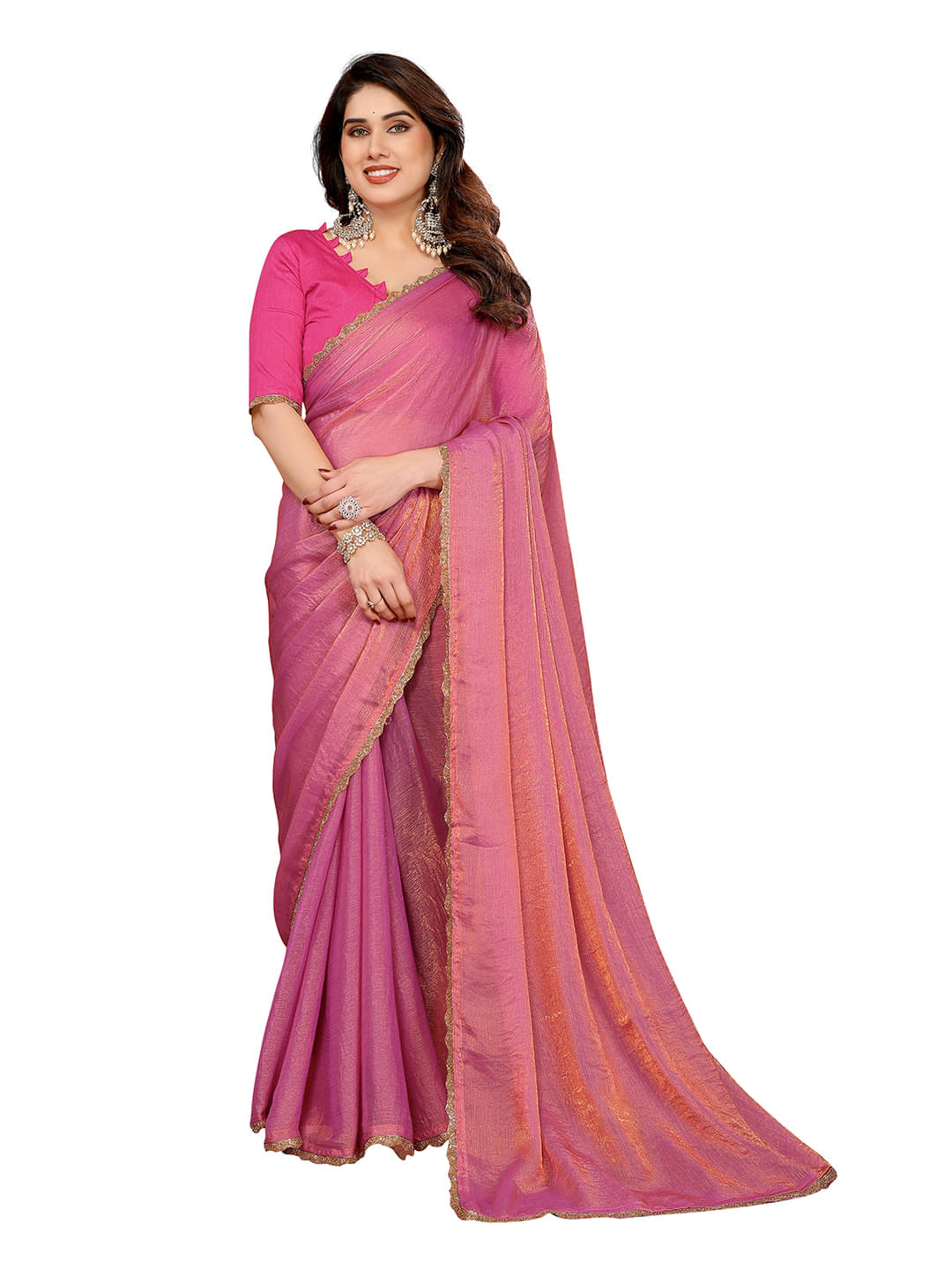 ANAND SAREES Chiffon Woven Kasavu Saree With Unstitched Blouse Piece ( Pink ) ANAND SAREES Chiffon Woven Kasavu Saree With Unstitched Blouse Piece ( Pink )