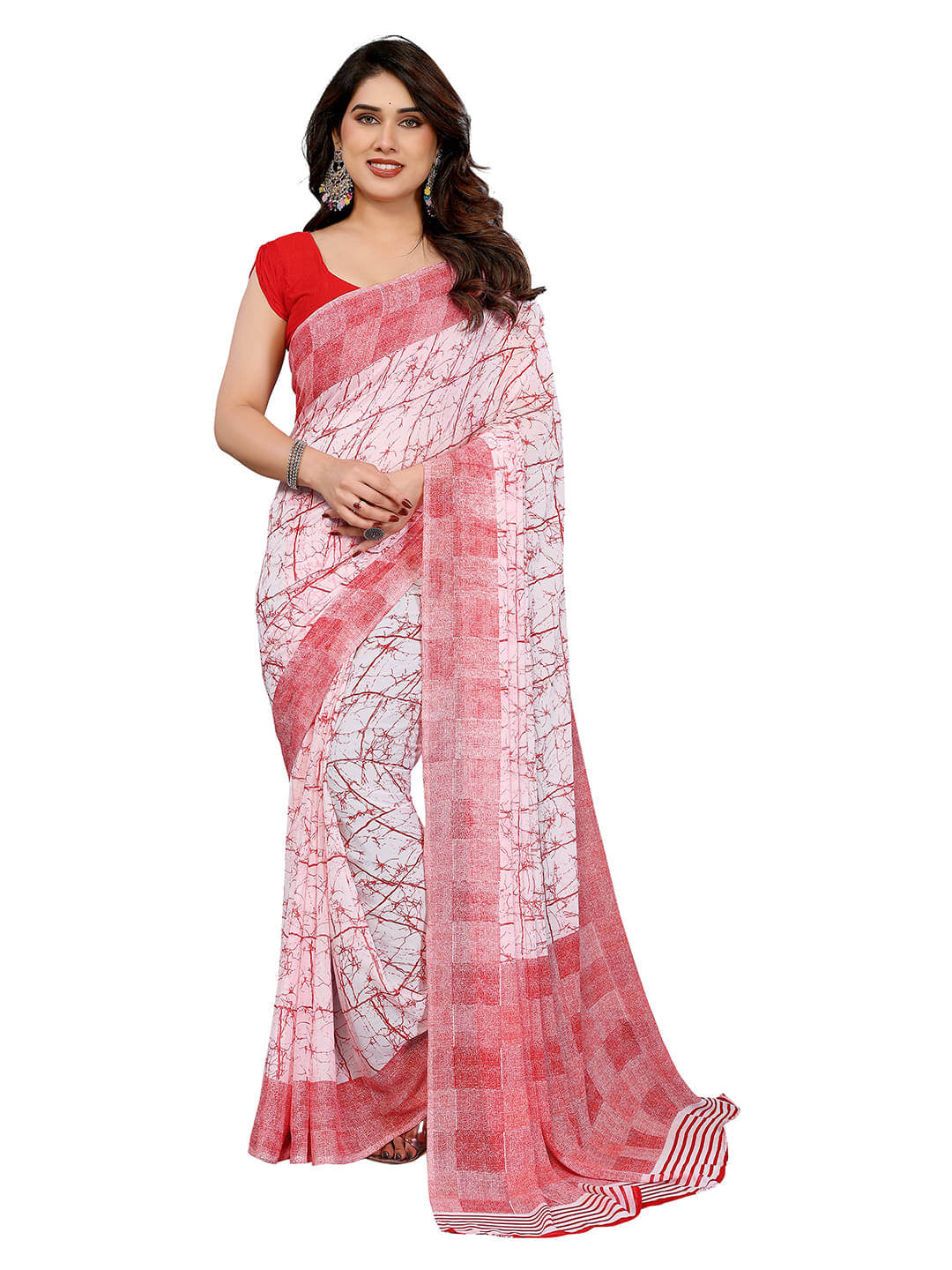 ANAND SAREES Georgette Printed Kasavu Saree With Unstitched Blouse Piece ( Red ) ANAND SAREES Georgette Printed Kasavu Saree With Unstitched Blouse Piece ( Red )