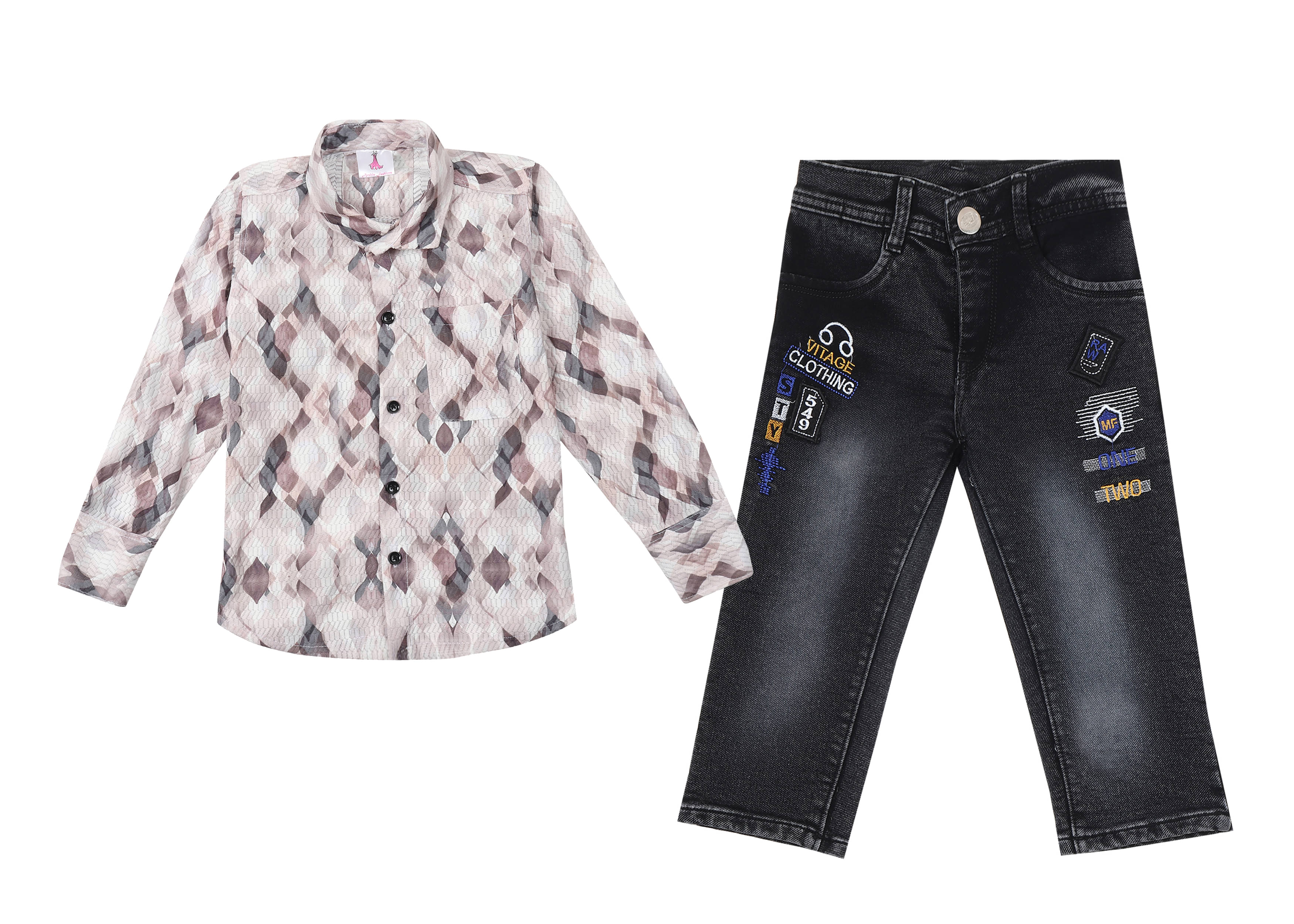     			Arshia Fashions Pack of 1 Boys Denim Shirts & Jeans Set ( Brown )