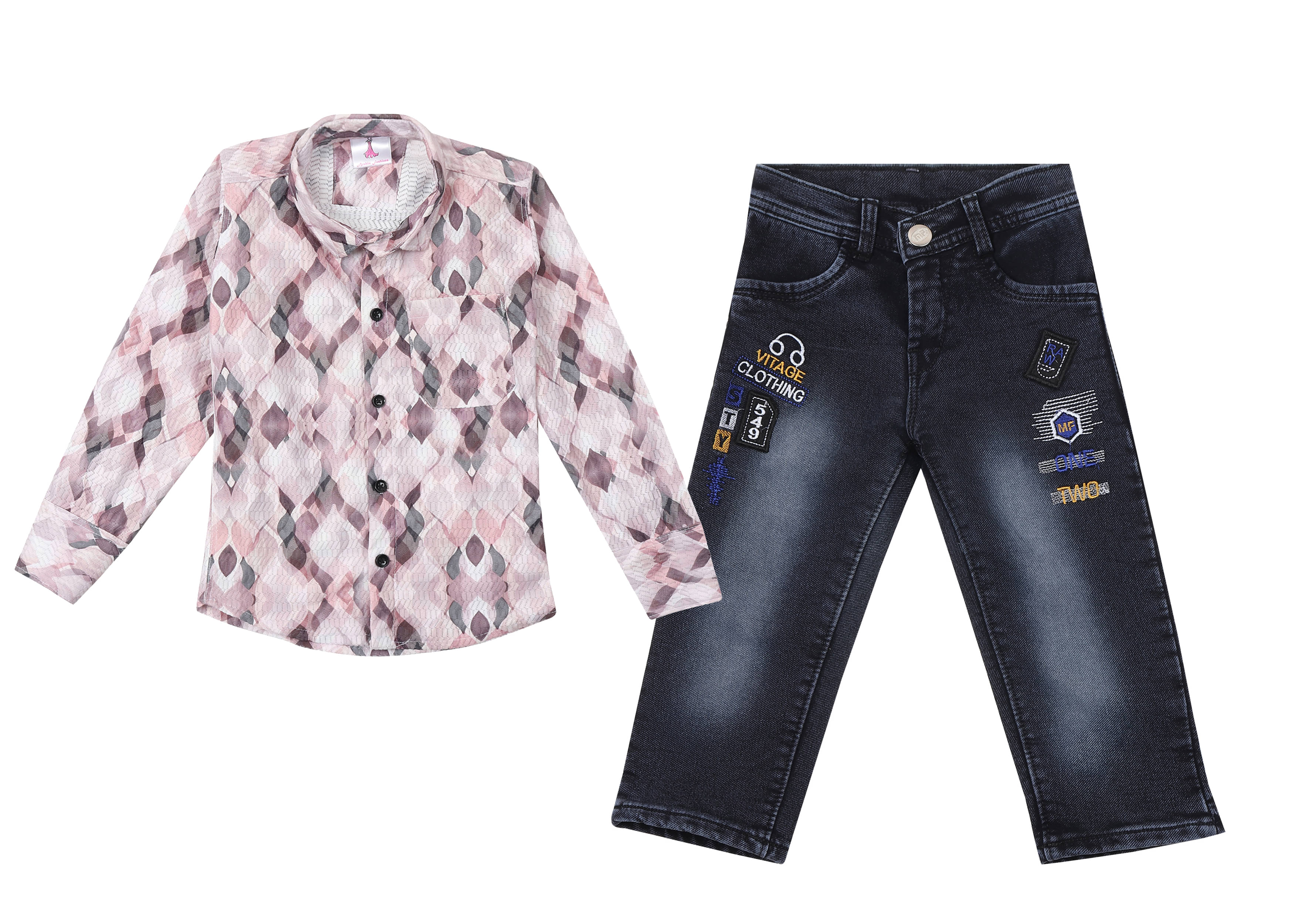     			Arshia Fashions Pack of 1 Boys Denim Shirts & Jeans Set ( Peach )