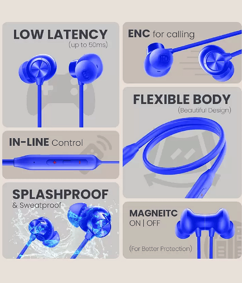 Bullet blue Amaze Upto 50 Hours* Playtime, Fast Charging, Dual Pairing Neckband Bluetooth