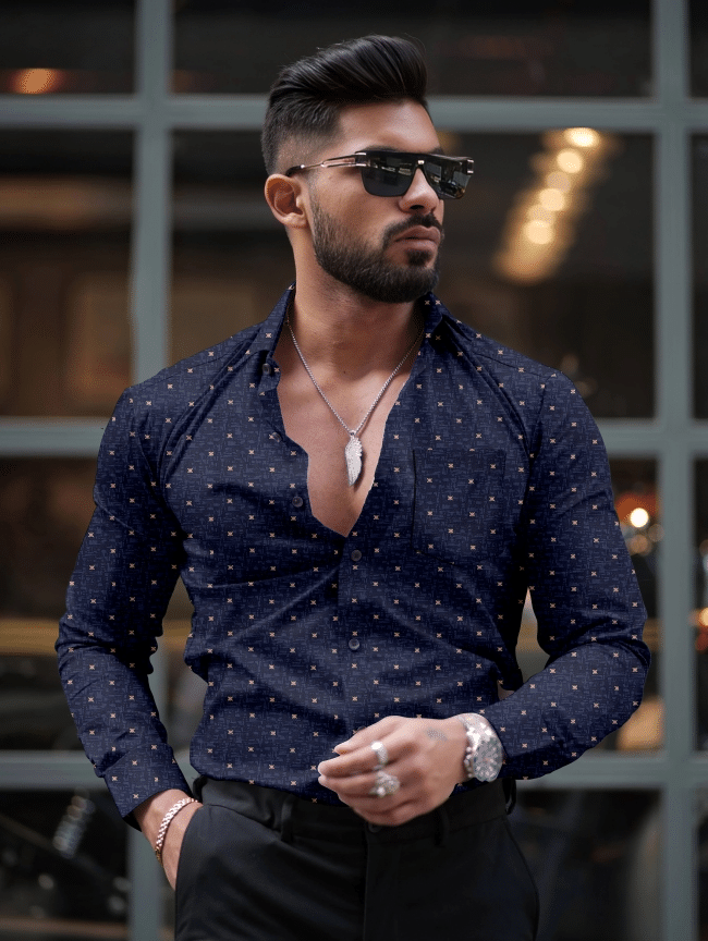 D&B 100% Cotton Regular Fit Printed Full Sleeves Men's Casual Shirt - Navy Blue ( Pack of 1 ) D&B 100% Cotton Regular Fit Printed Full Sleeves Men's Casual Shirt - Navy Blue ( Pack of 1 )