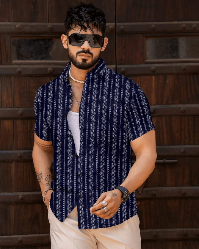 D&B 100% Cotton Regular Fit Printed Half Sleeves Men's Casual Shirt - Navy Blue ( Pack of 1 ) D&B 100% Cotton Regular Fit Printed Half Sleeves Men's Casual Shirt - Navy Blue ( Pack of 1 )