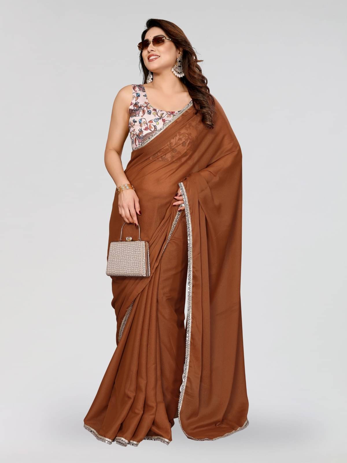 DIKONA DESIGNER Zimmy Choo Solid Maheshwari Saree With Unstitched Blouse Piece ( Brown ) DIKONA DESIGNER Zimmy Choo Solid Maheshwari Saree With Unstitched Blouse Piece ( Brown )