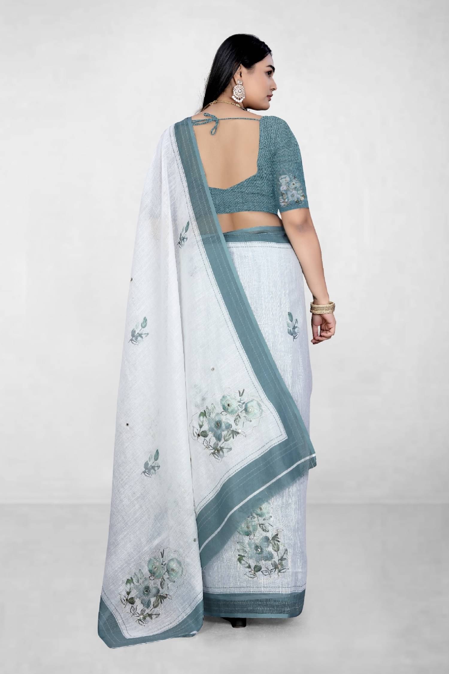     			GOPI SAREE Linen Printed With Unstitched Blouse Piece ( Indigo )